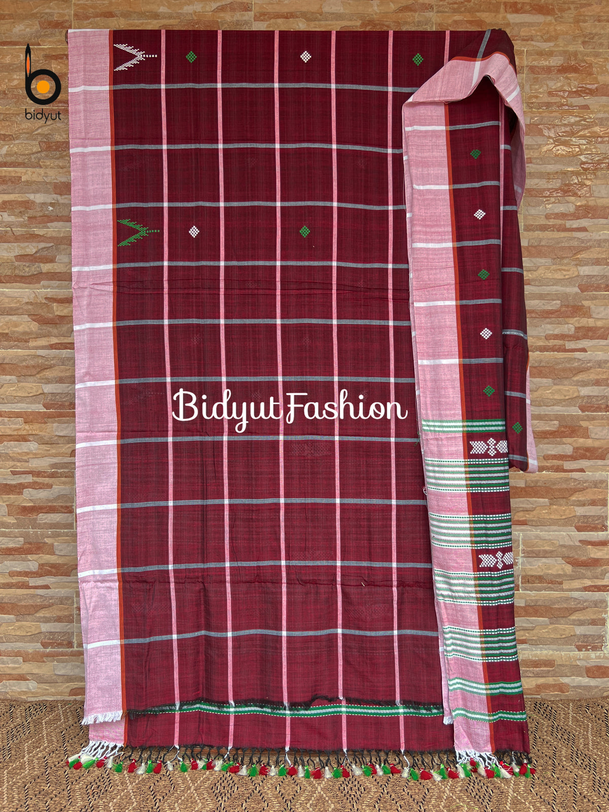 Handlooms of Odisha Santhal Tribal Cotton Sarees Burgundy color