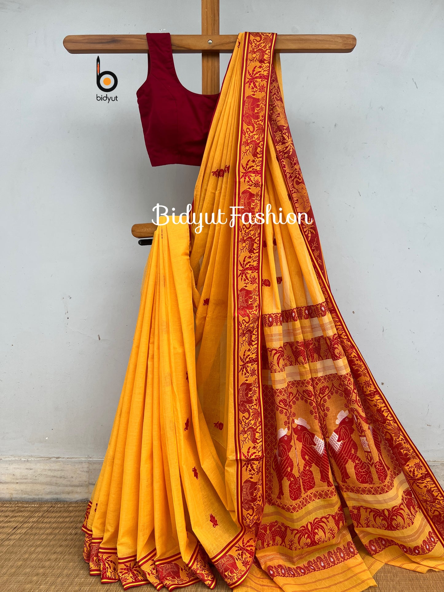 Handlooms of Bengal Dhaniakhali Cotton Saree Yellow color