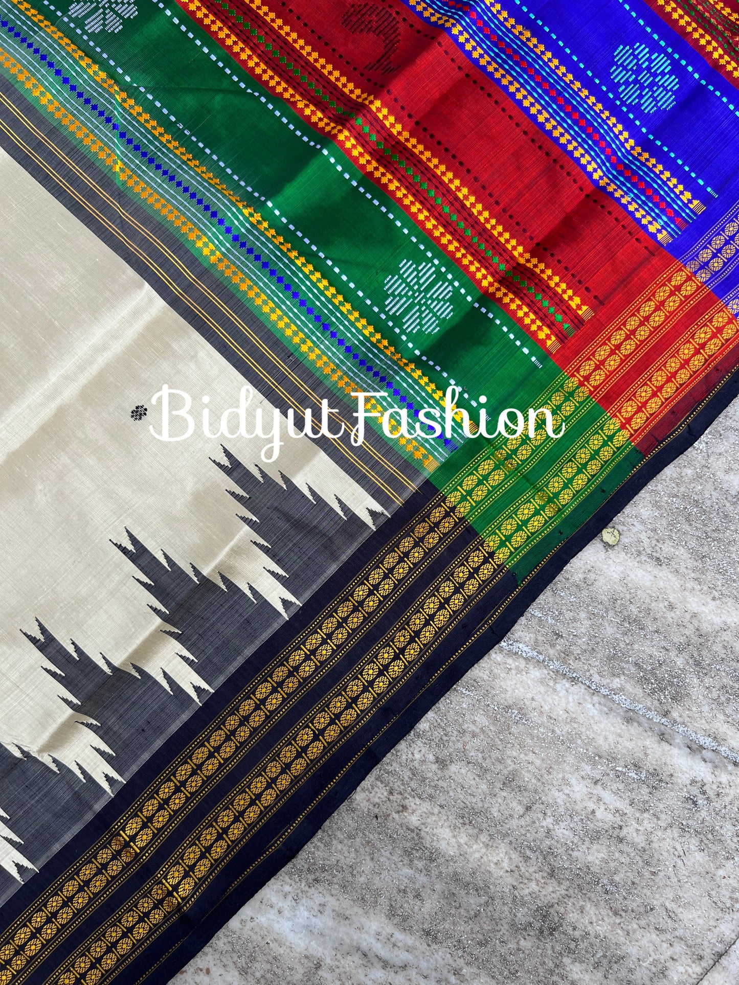 Handlooms of Odisha Berhampuri Double Palla Silk Saree Beige color