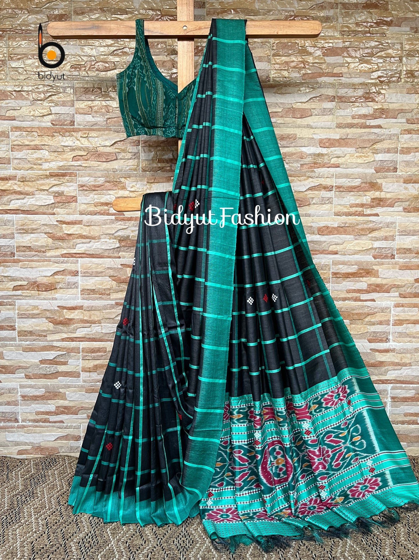 Odisha handloom Santhal Tribal Tussar Silk Saree Black color