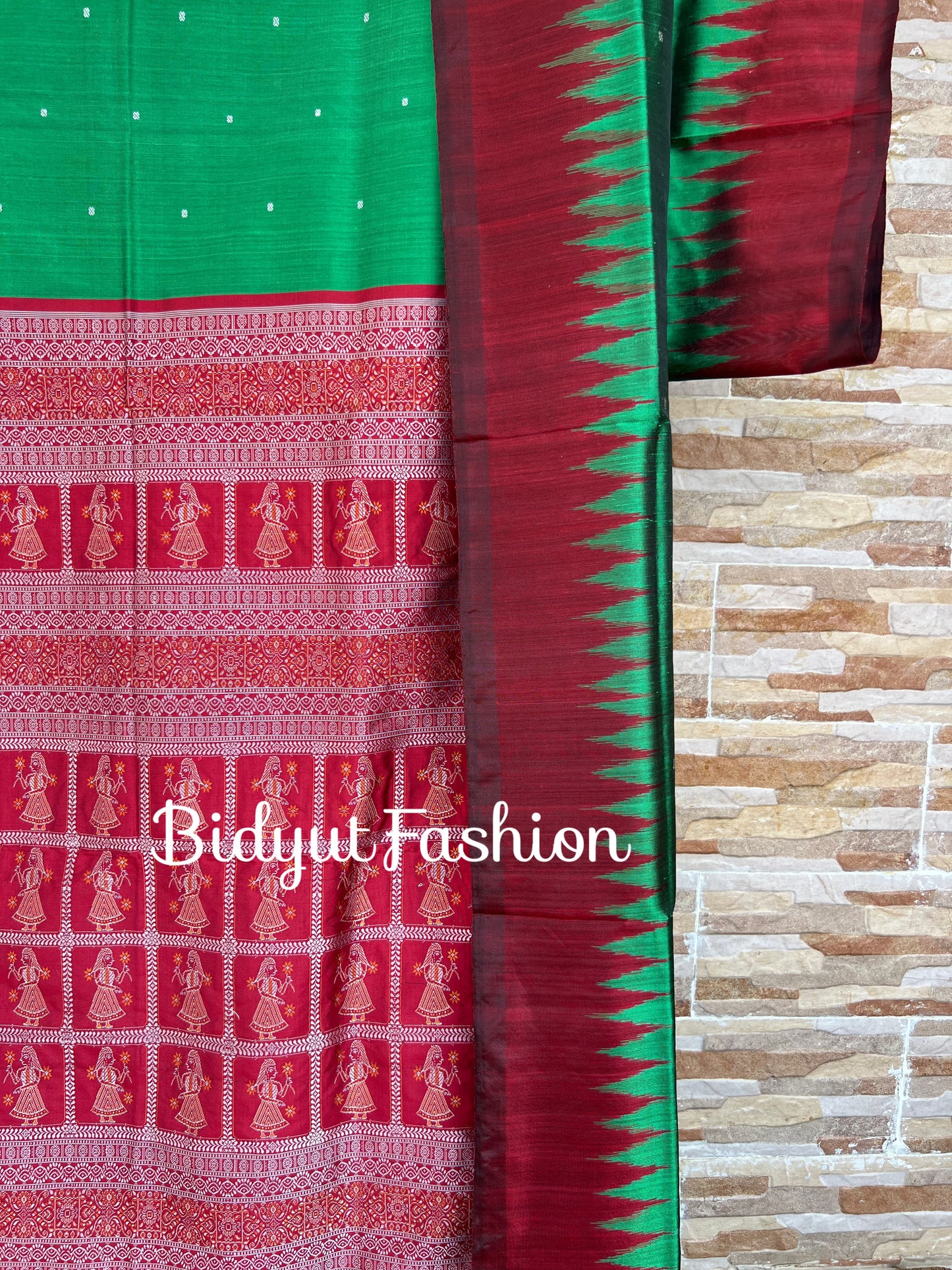 Handlooms of Odisha Bomkai Silk Saree Green color