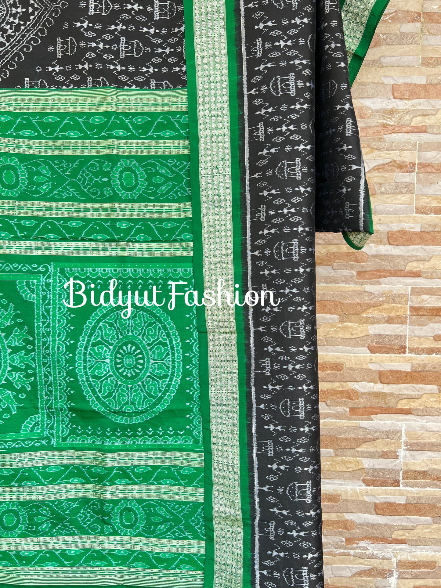 Handlooms of Odisha Sambalpuri Tribal motif Ikat Silk Saree Black Color