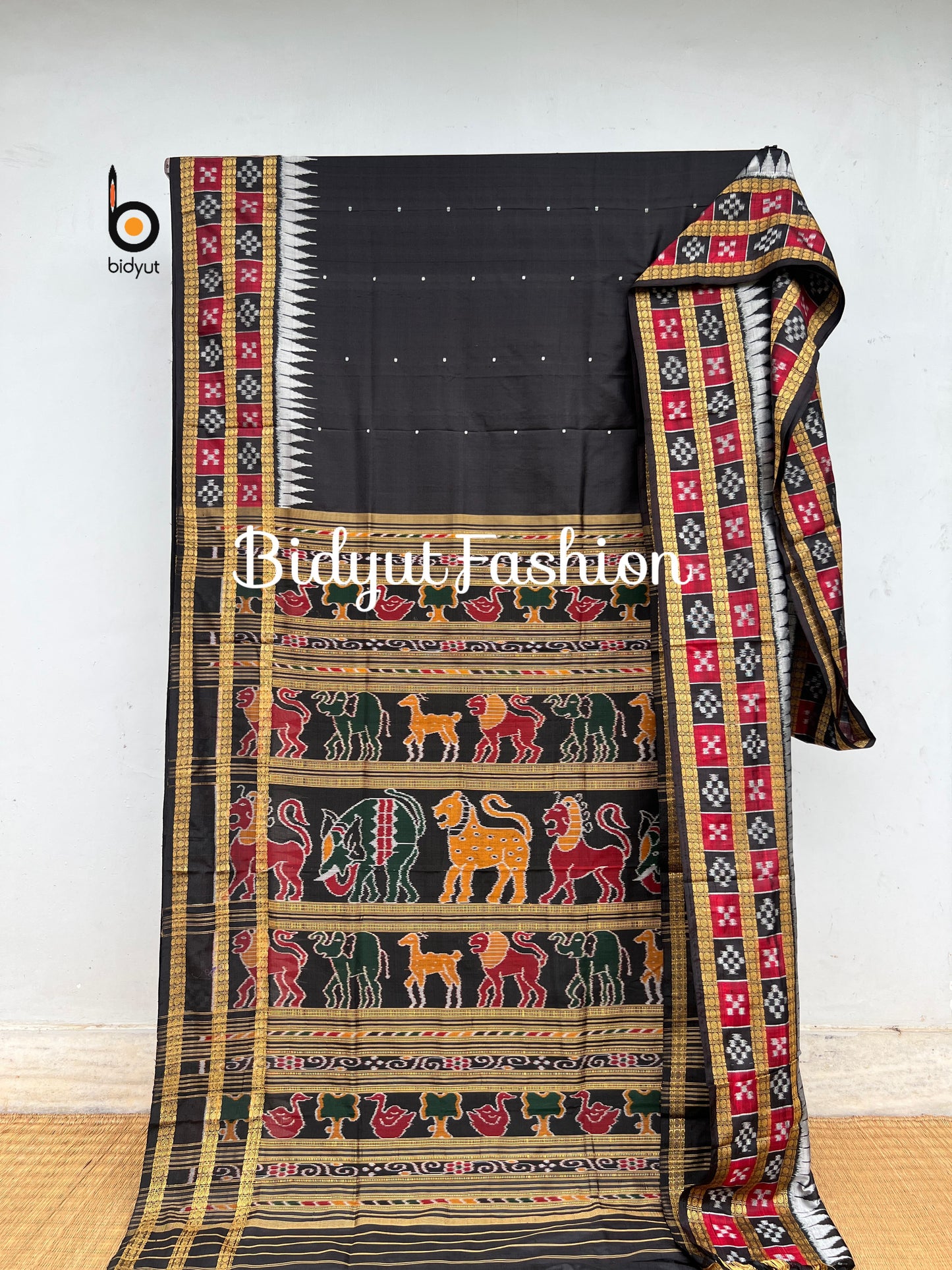 Handlooms of Odisha Nuapatna Passapalli design Ikat Silk Saree Black Color
