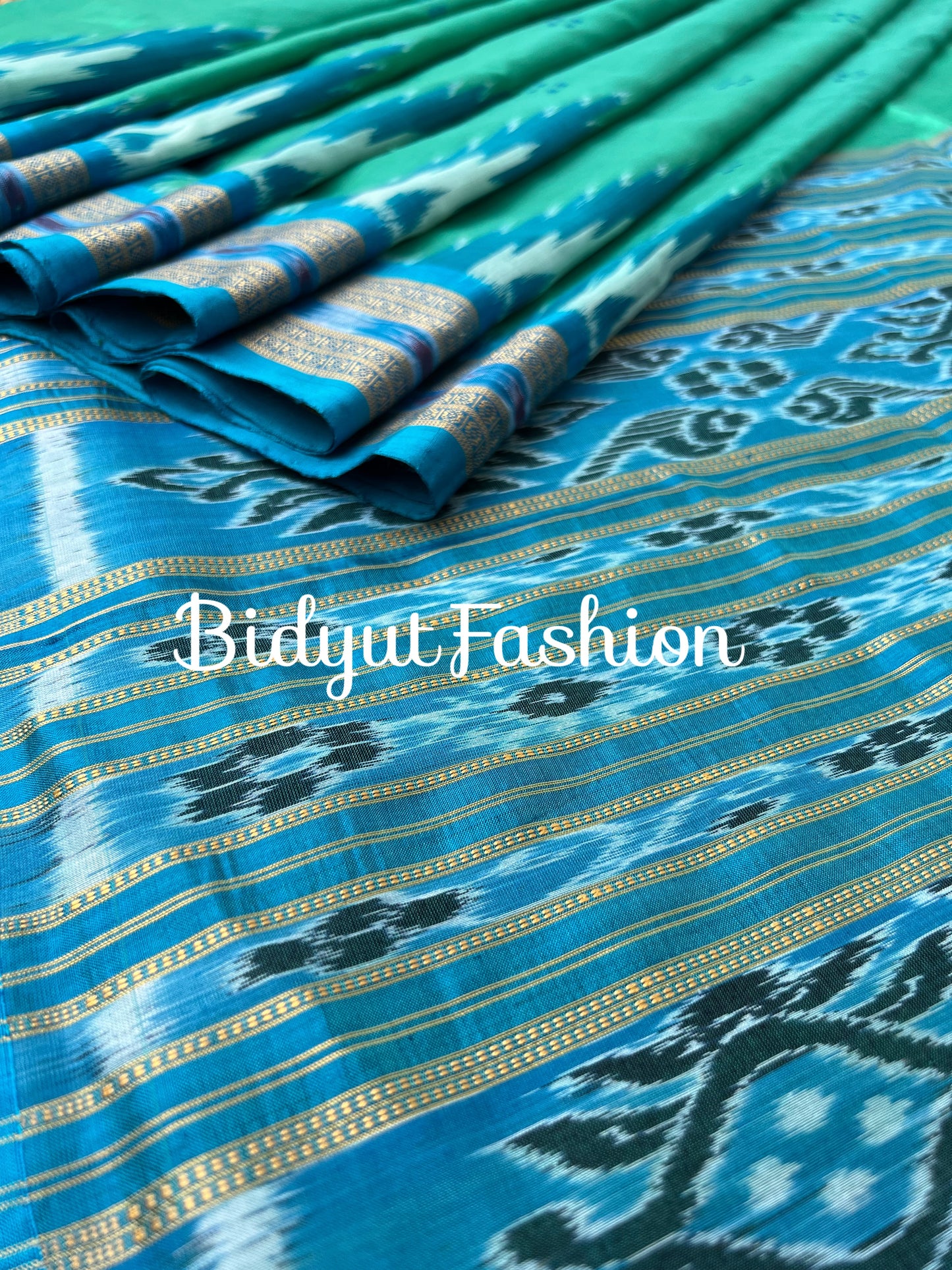 Handlooms of Odisha Nuapatna Khandua Ikat Silk Saree Turquoise Green color