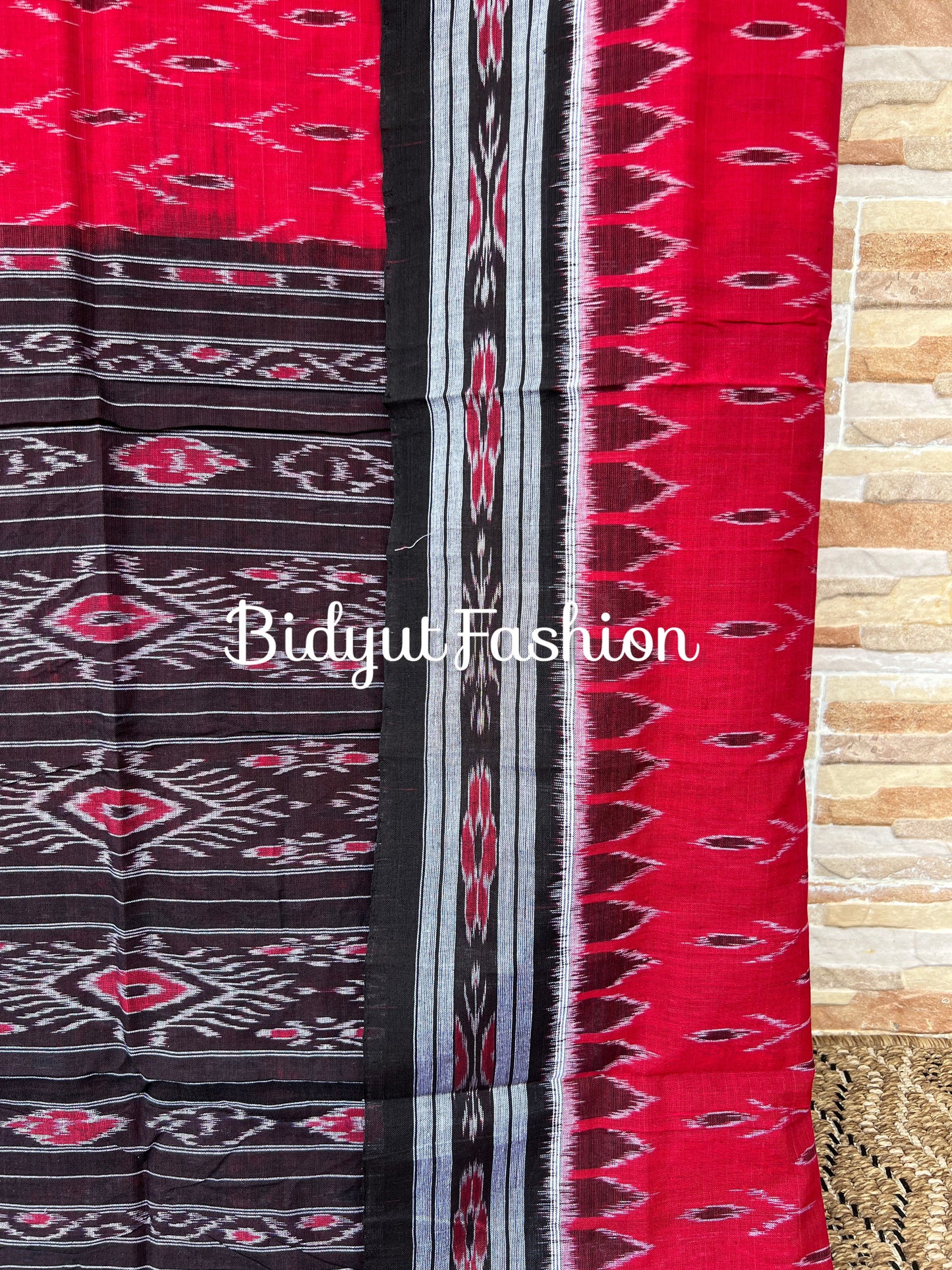 Handlooms of Odisha Maniabandha Nuapatna Ikat Cotton Saree Red Color