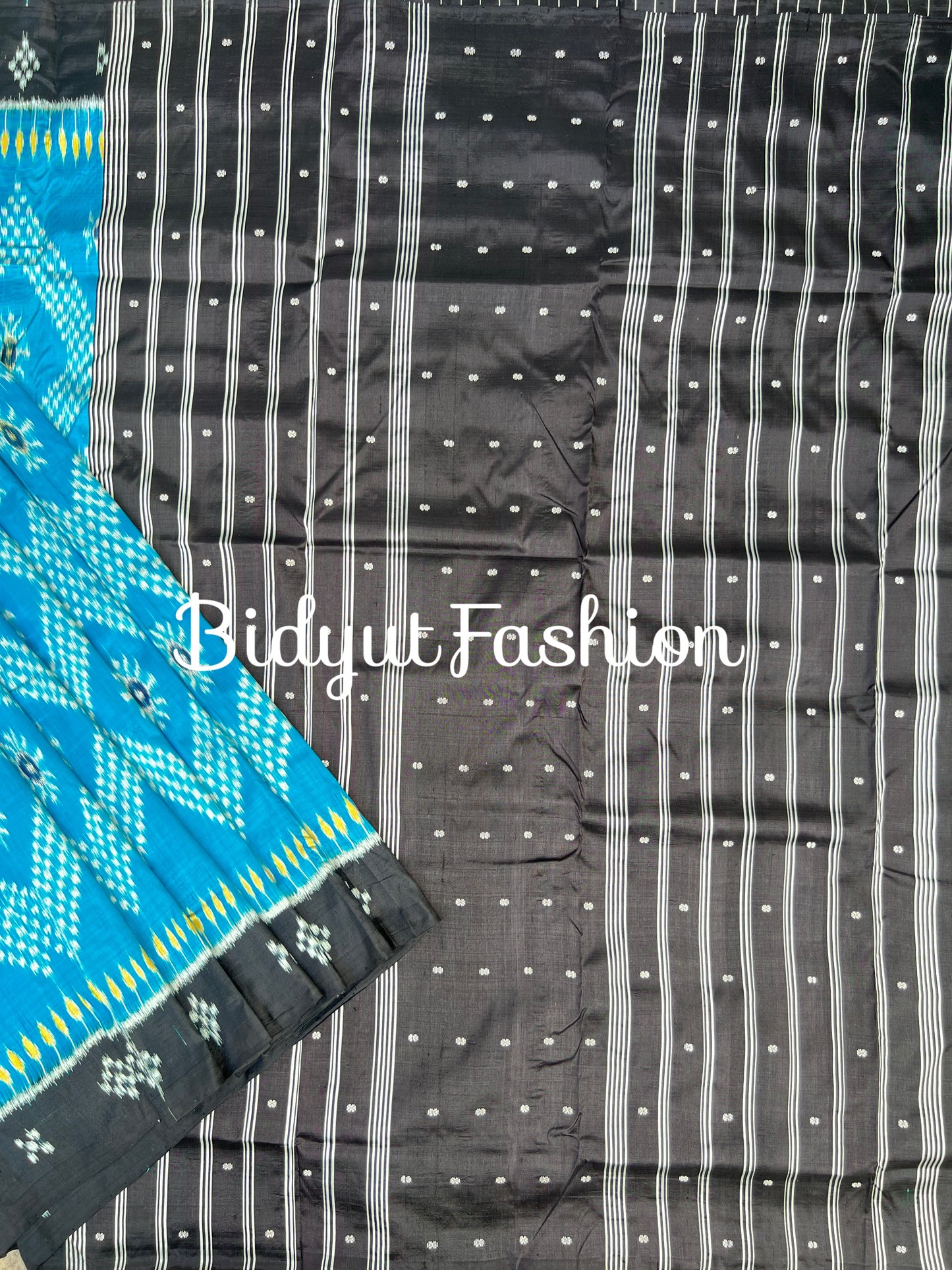 Handlooms of Odisha Nuapatna Khandua Taraballi Ikat Silk Saree blue color