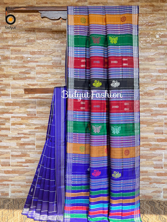 Handlooms of Odisha Berhampuri Double Palla Silk Saree Blue Color