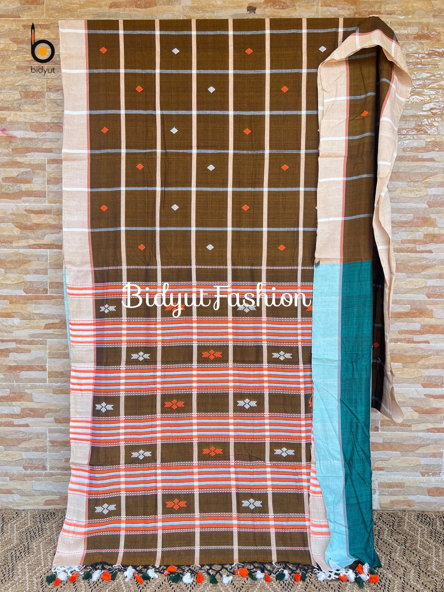 Handlooms of Odisha Santhal Tribal Cotton Sarees Olive Green color