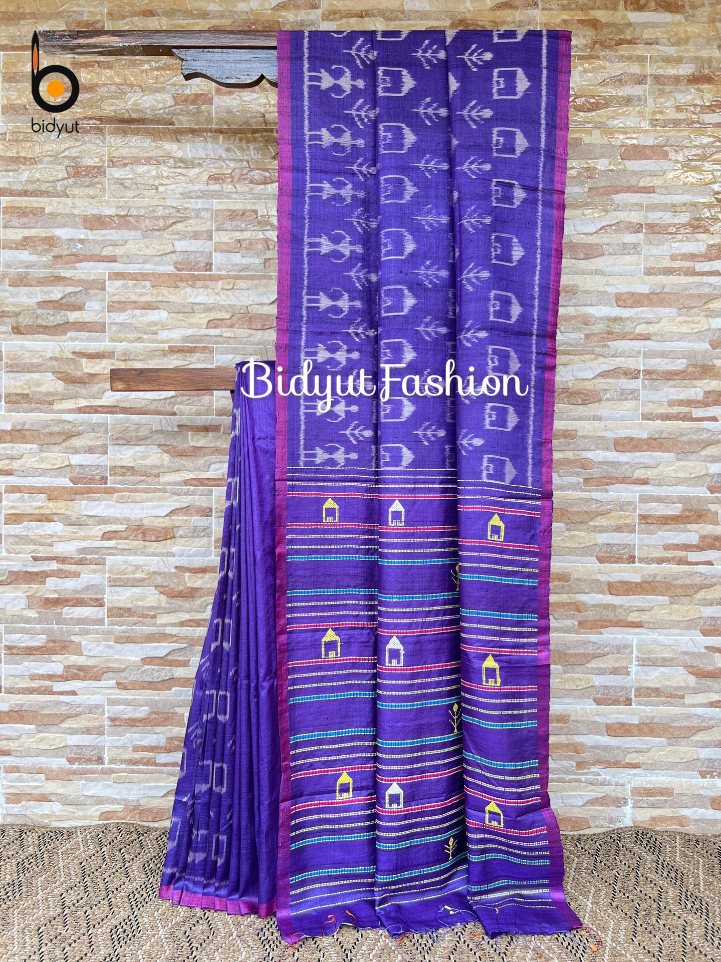 Handlooms of Odisha Gopalpur Ikat Tussar Silk Saree Purple Color