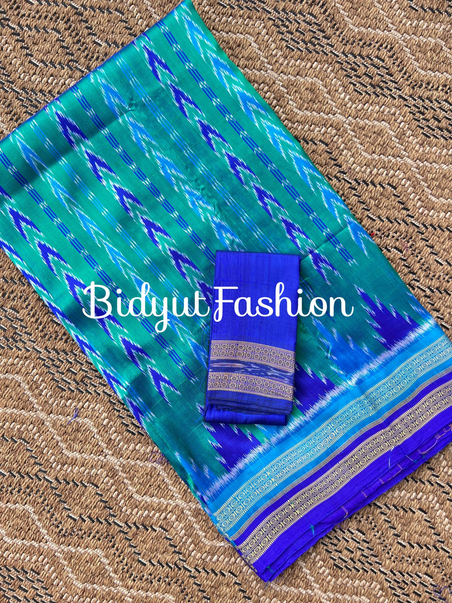 Handlooms of Odisha Nuapatna Khandua Ikat Silk Saree Blue color
