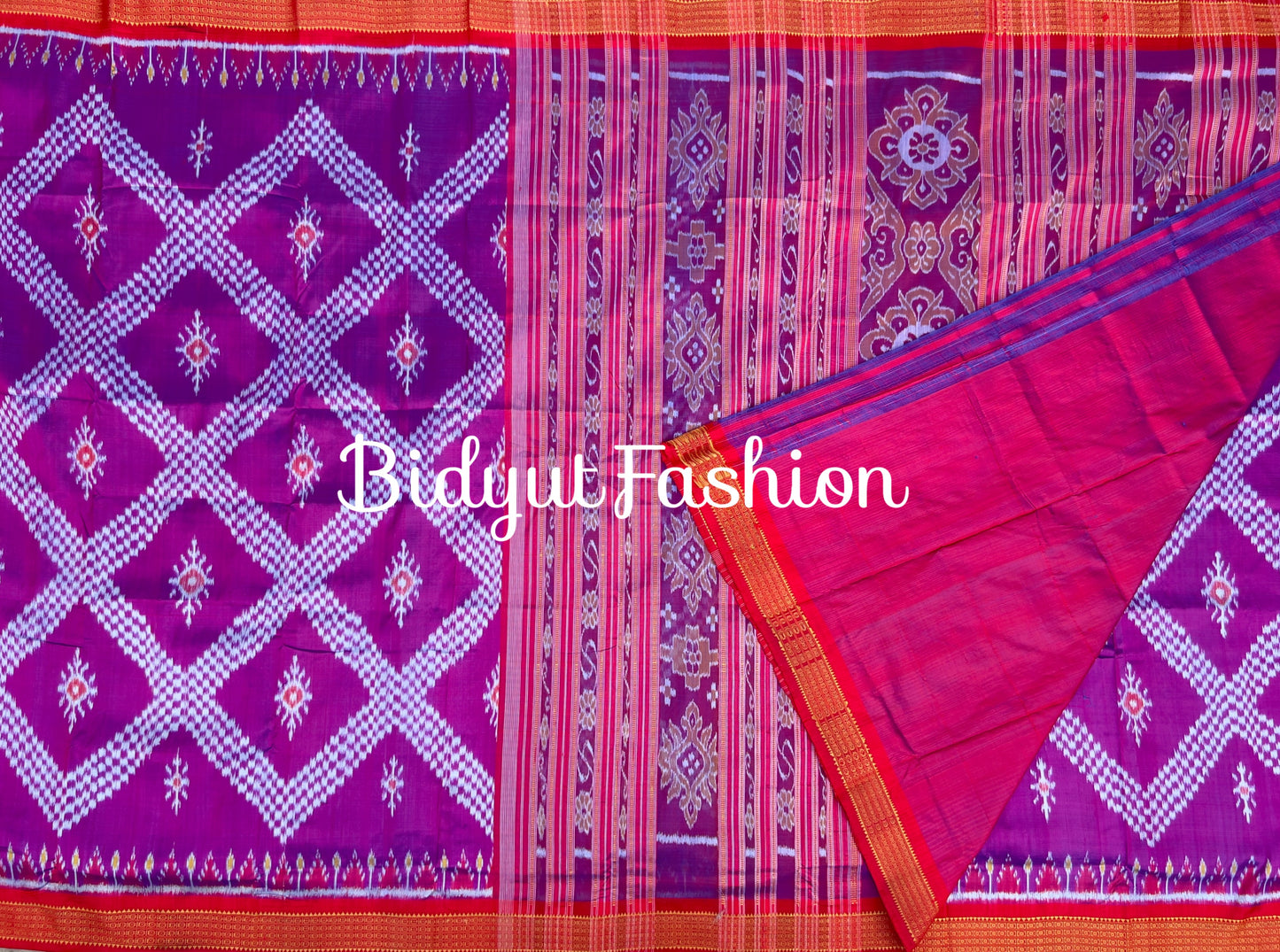 Handlooms of Odisha Nuapatna Khandua Taraballi Ikat Silk Saree Magenta color