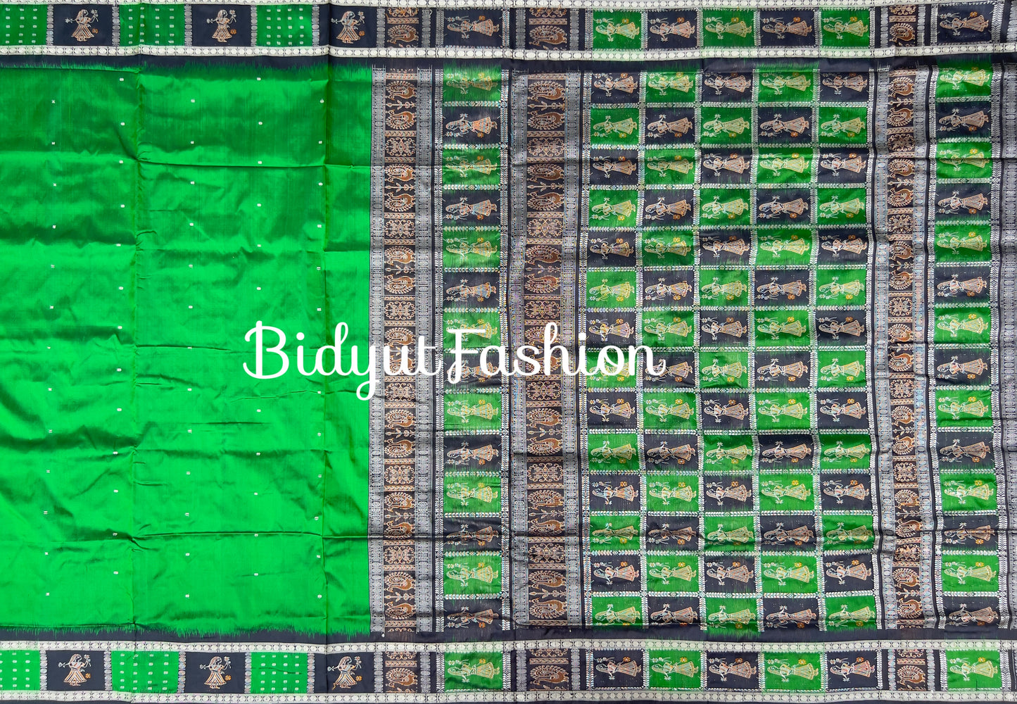 Handlooms of Odisha Putli Bomkai Silk Saree Green color