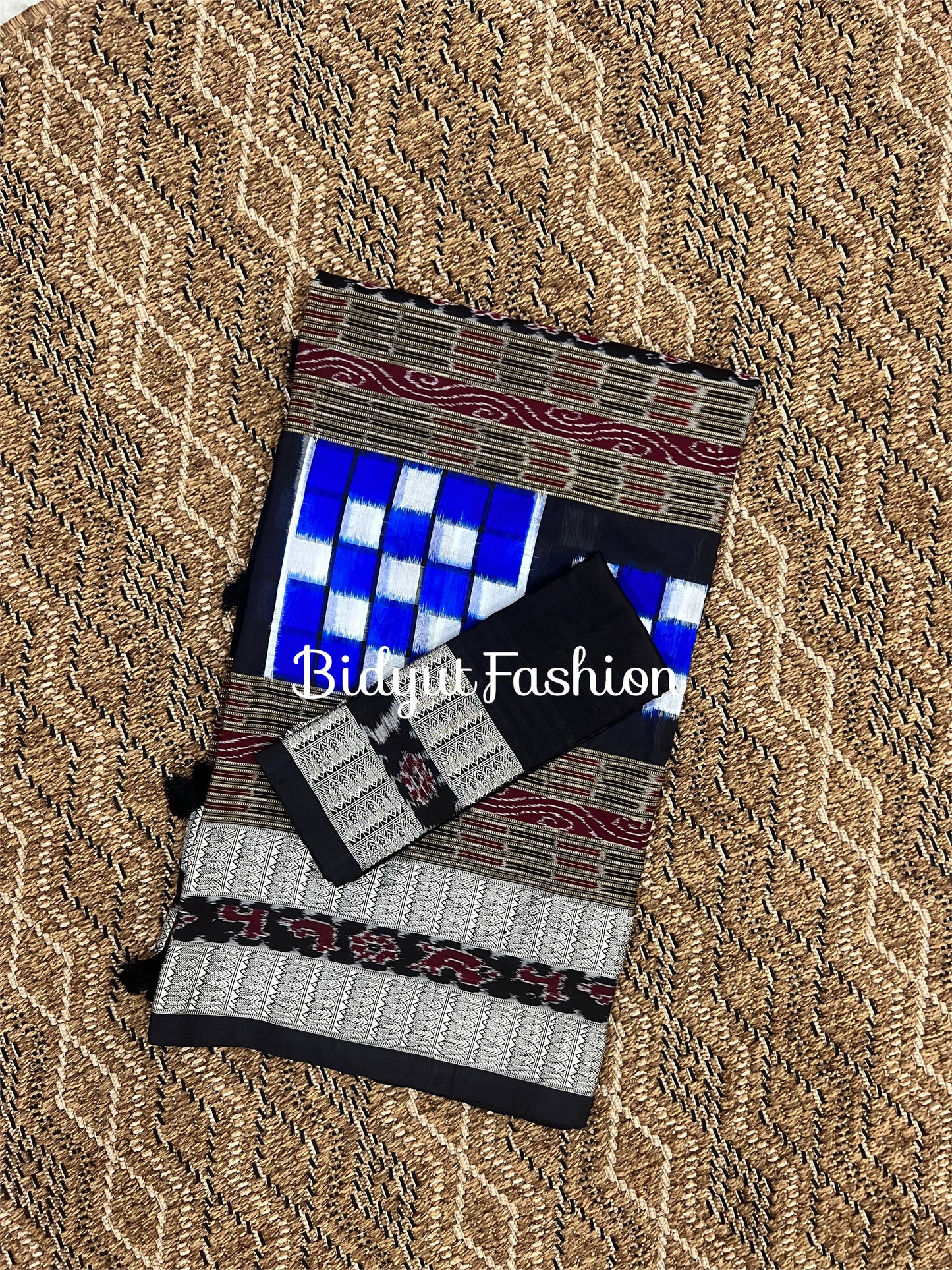 Handlooms of Odisha Sambalpuri Double Ikat Bichitrapuri Silk Saree Blue color