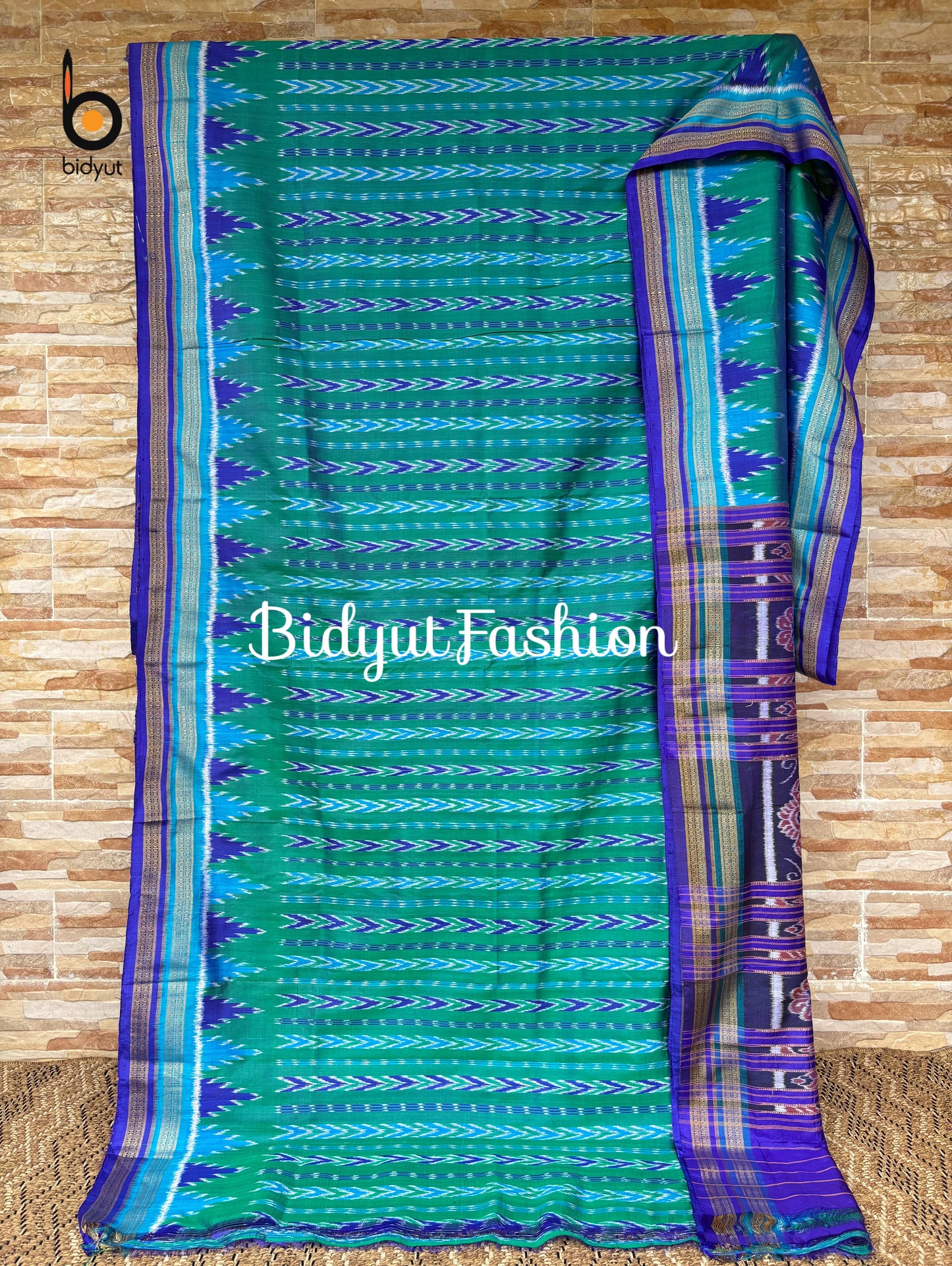 Handlooms of Odisha Nuapatna Khandua Ikat Silk Saree Blue color