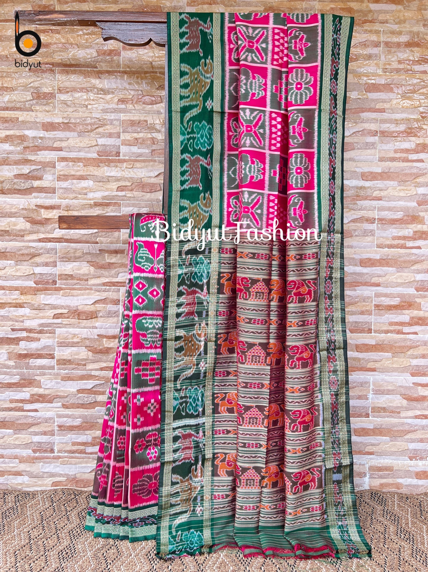 Handlooms of Odisha Nuapatna Khandua Nabakothi Ikat Silk Saree Pink color