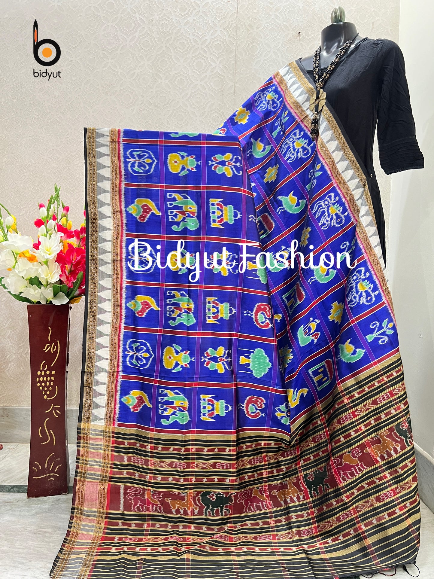 Blue Nabakothi Ikat Silk Dupatta | Odisha Handloom