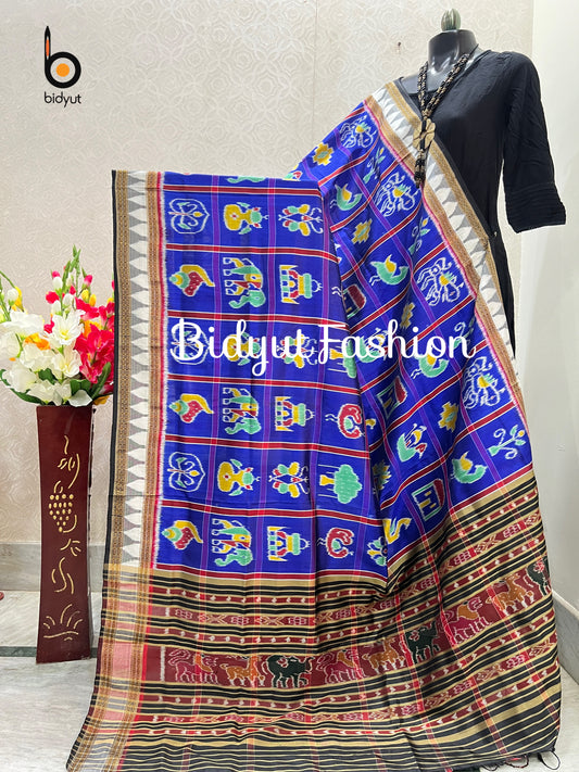 Blue Nabakothi Ikat Silk Dupatta | Odisha Handloom