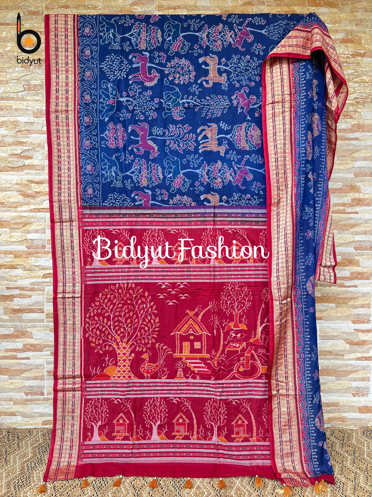 Handlooms of Odisha Sambalpuri Ikat Wild Tapestry Vana Chitta Aranya motif cotton saree Blue color