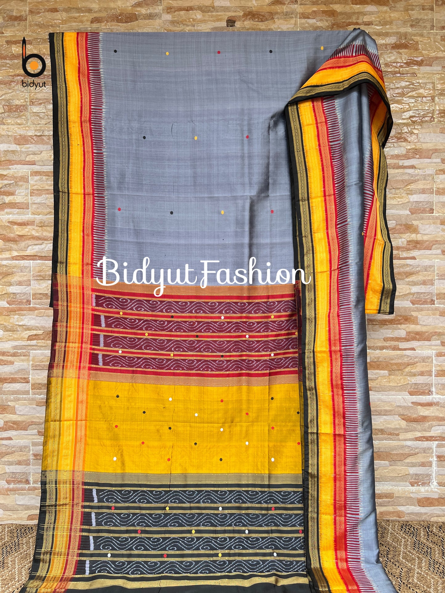 Handlooms of Odisha Nuapatna Kathiphera Ikat Silk Saree Grey Color