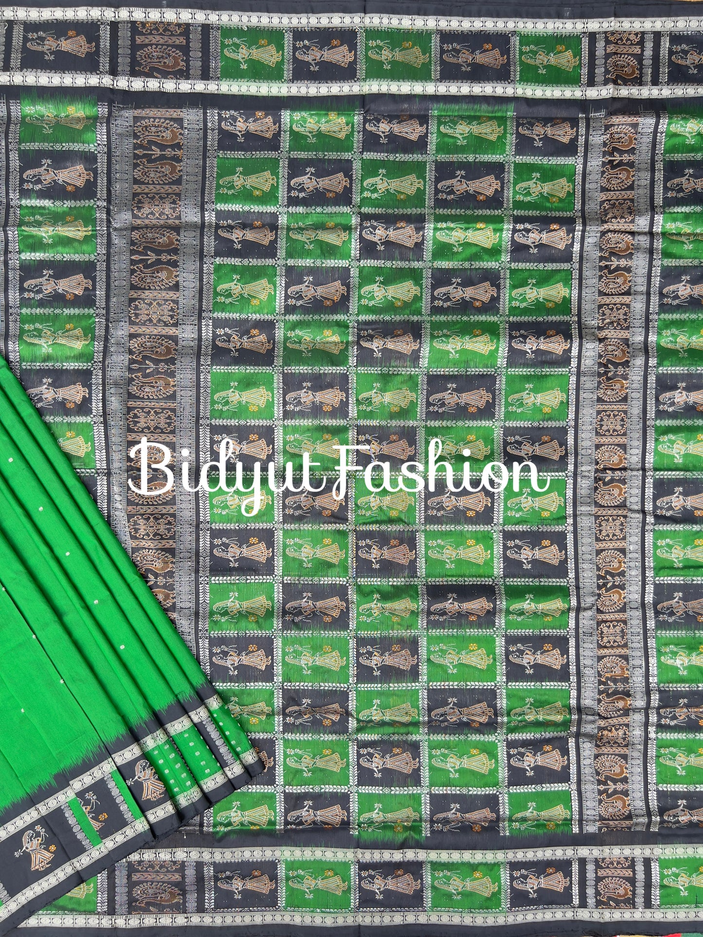 Handlooms of Odisha Putli Bomkai Silk Saree Green color