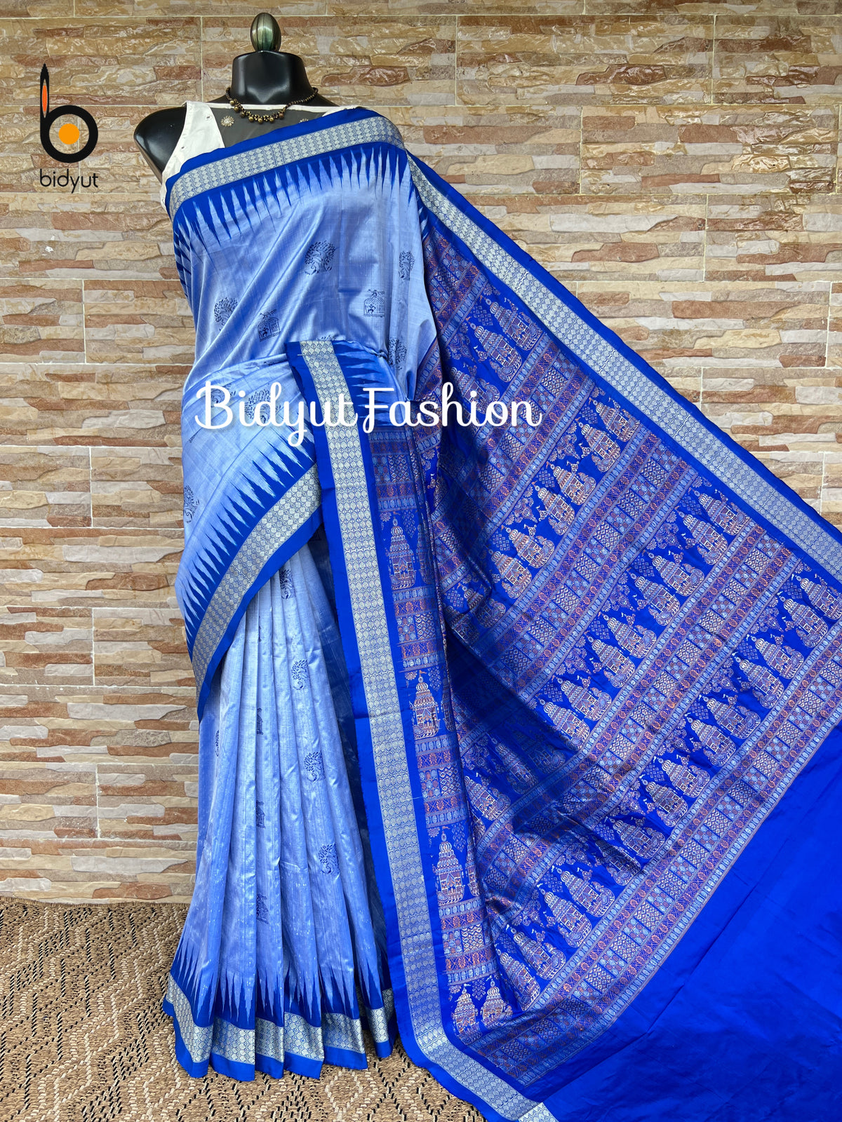 Handlooms of Odisha Sambalpuri Bomkai Silk Saree Blue color