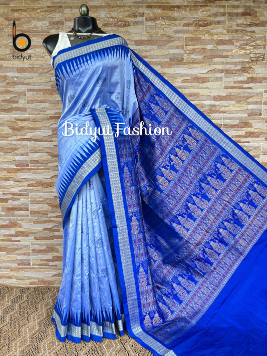 Handlooms of Odisha Sambalpuri Bomkai Silk Saree Blue color
