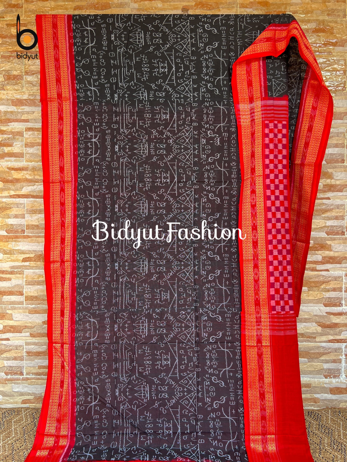 Handlooms of Odisha algebra motif Sambalpuri Ikat Cotton Saree Black Color