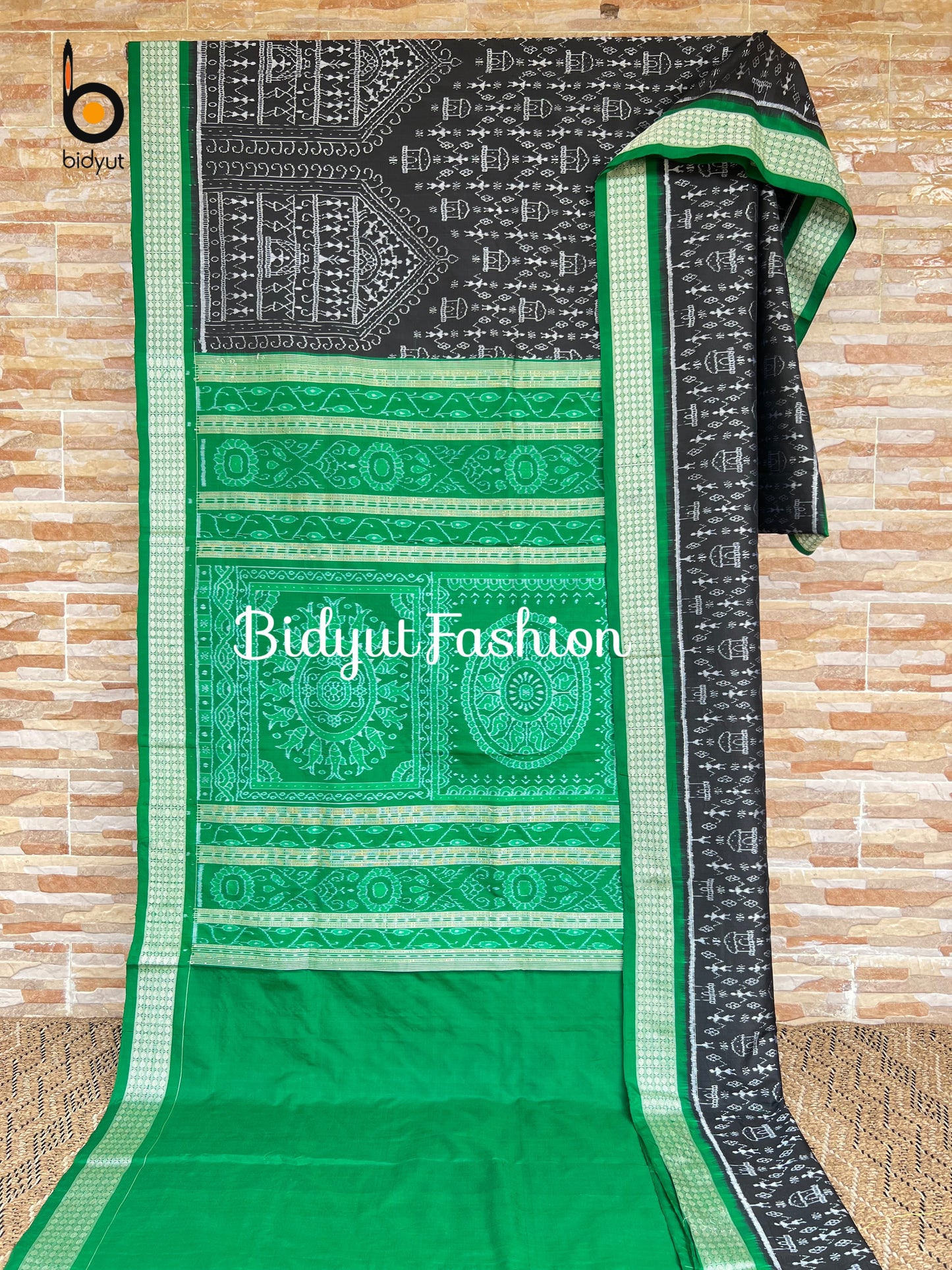 Handlooms of Odisha Sambalpuri Tribal motif Ikat Silk Saree Black Color