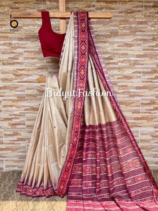 Handlooms of Odisha Gopalpur Ikat Tussar Silk Saree maroon green