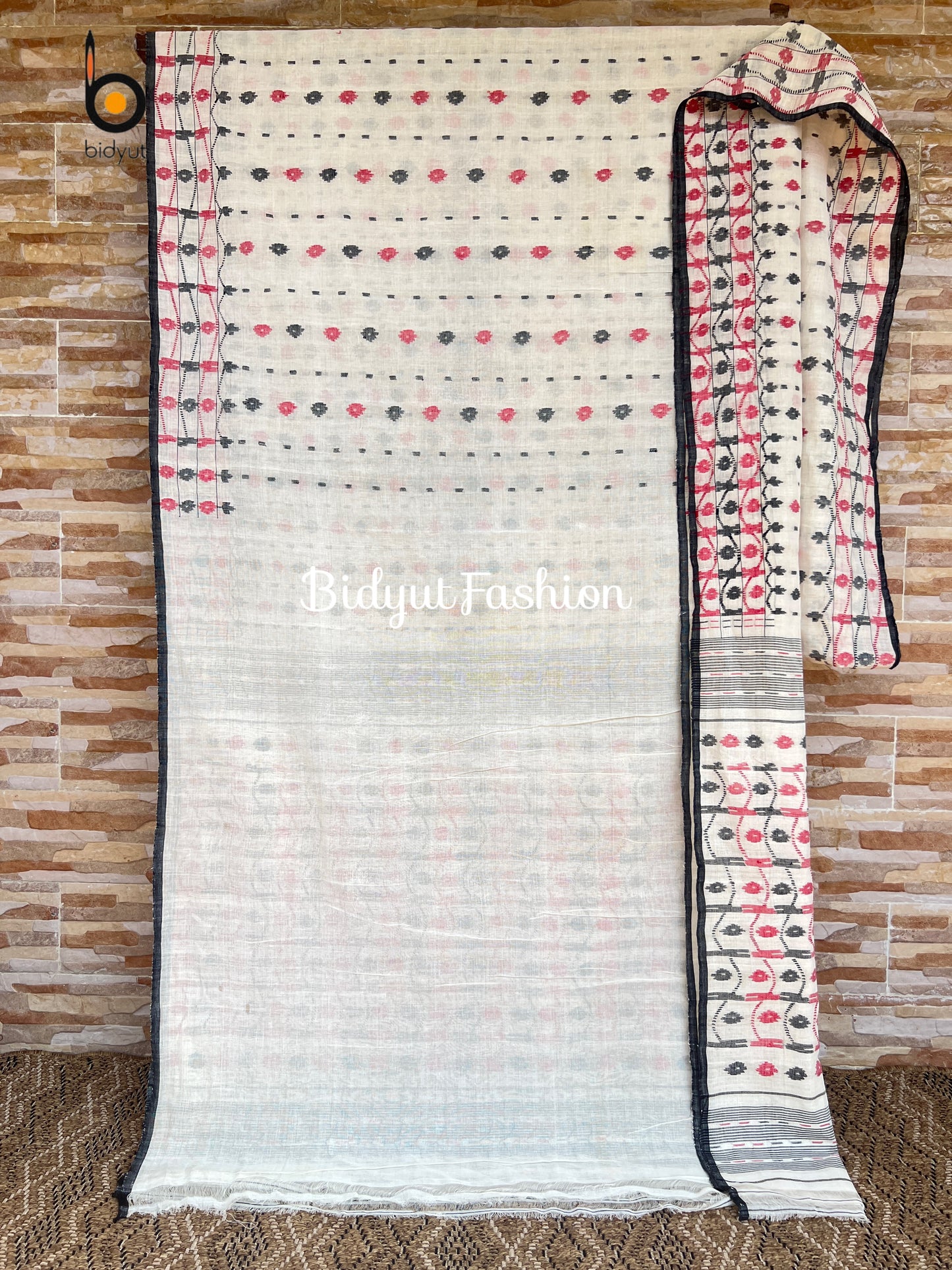 Bengal Handloom Dhakai Jamdani Cotton Saree | Handwoven Jamdani Saree white color