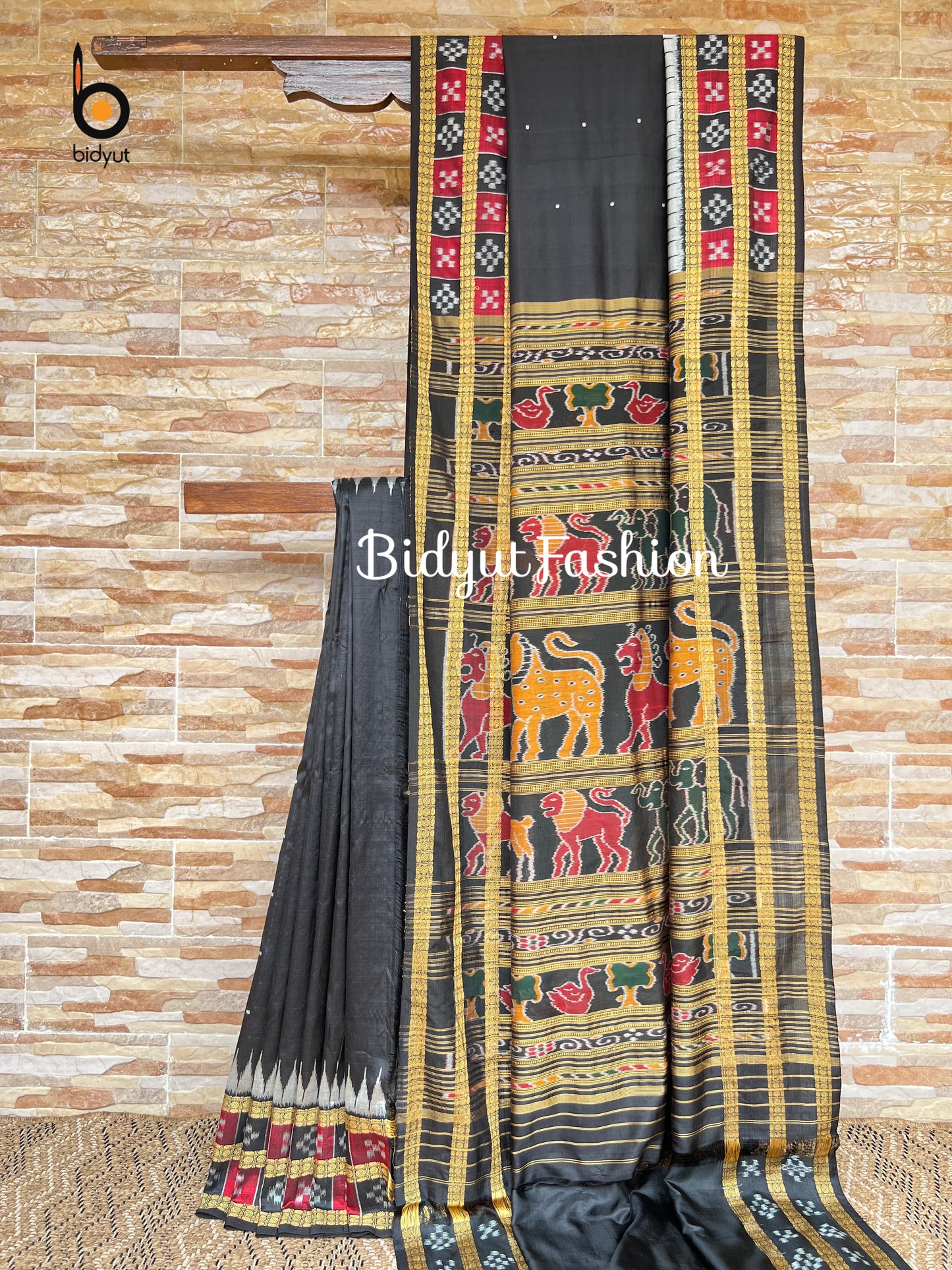 Handlooms of Odisha Nuapatna Passapalli design Ikat Silk Saree Black Color