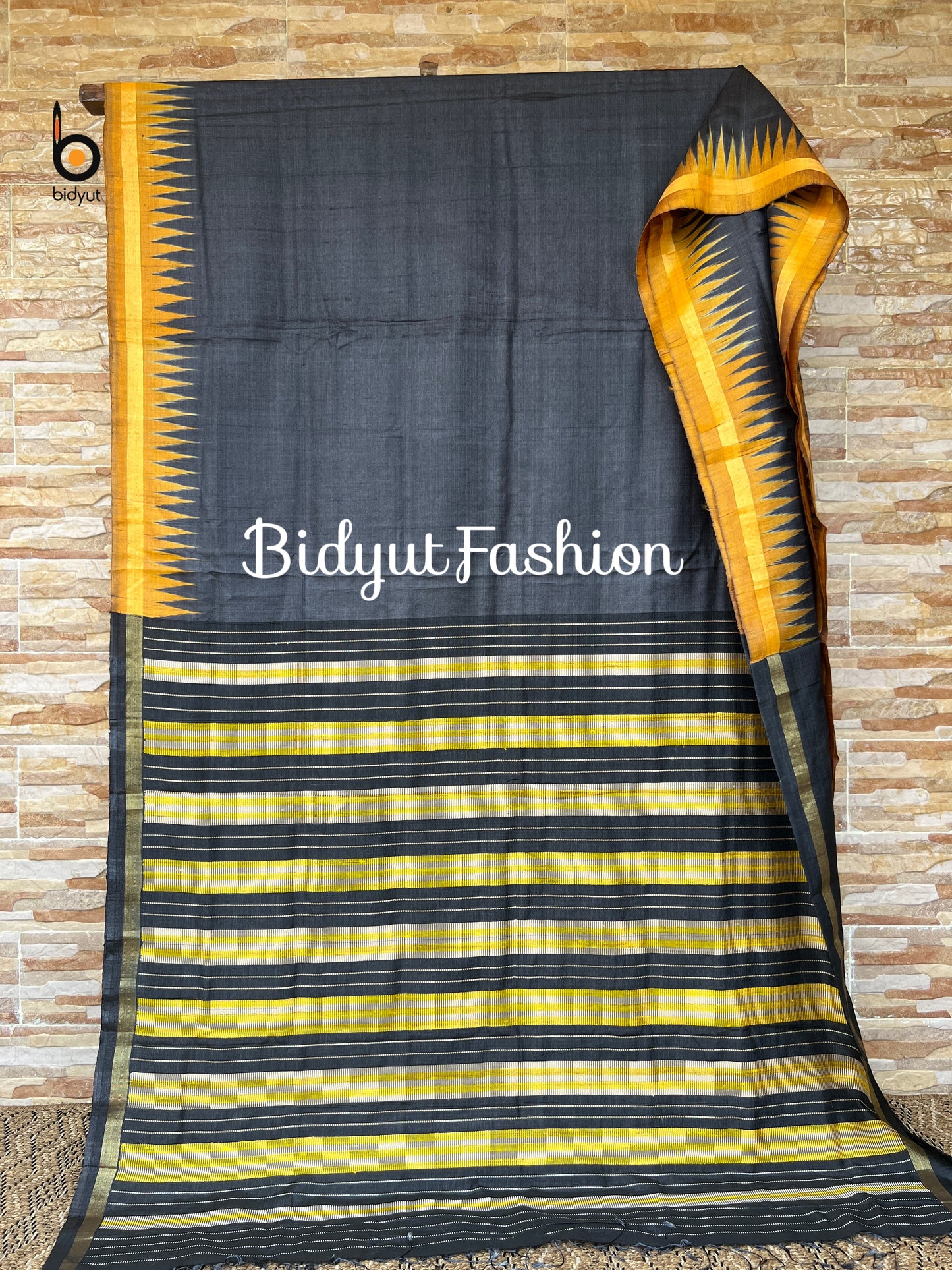 Handlooms of Odisha Gopalpur Tussar Silk Saree Black Color