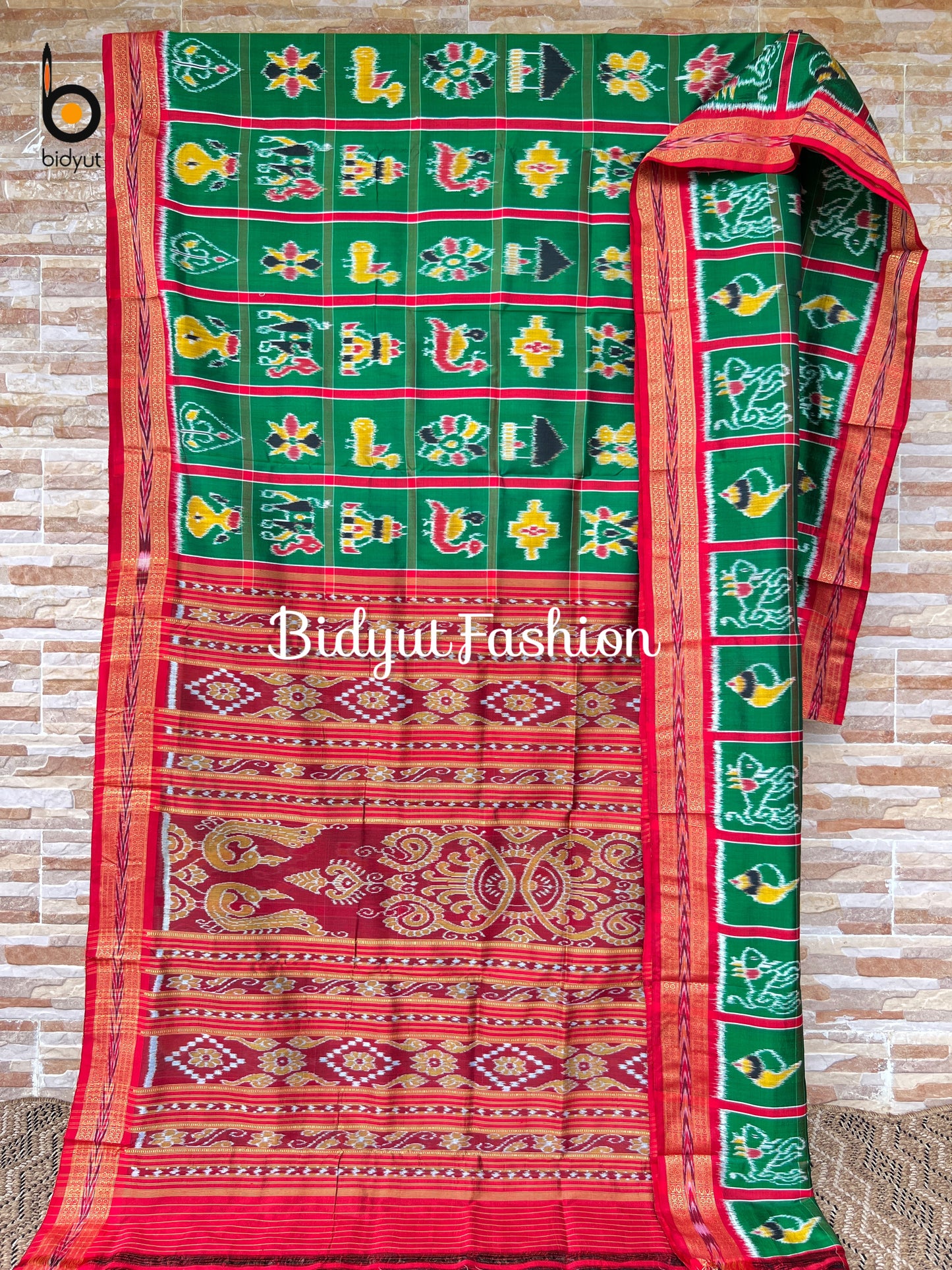 Odisha handloom Green color Nabakothi Ikat Silk Saree