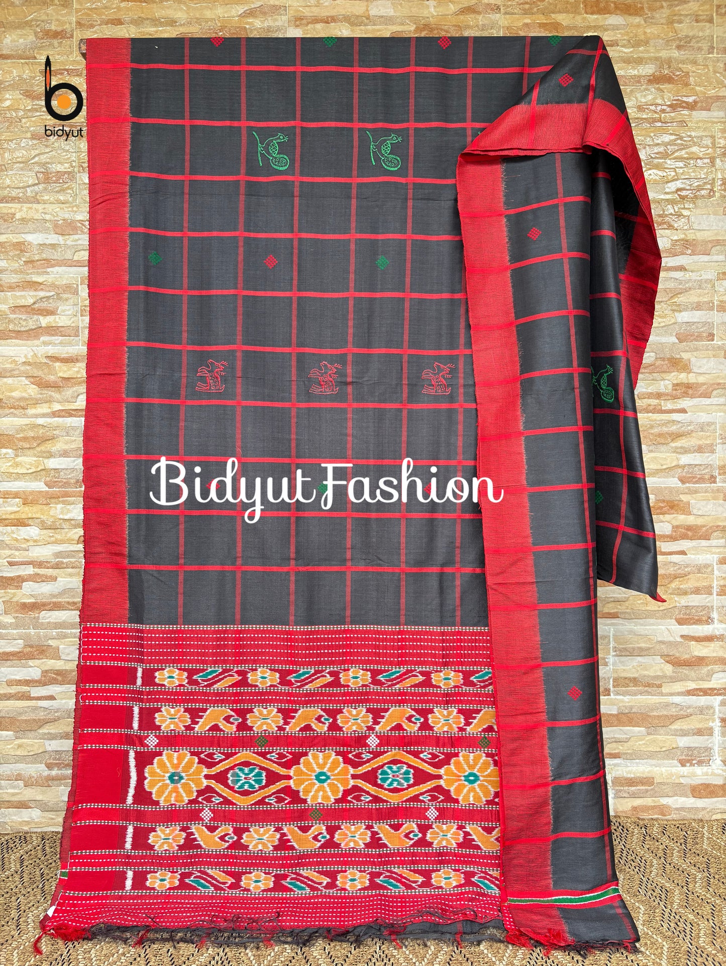 Handlooms of Odisha Santhal Tribal Tussar Silk Sarees Black Color