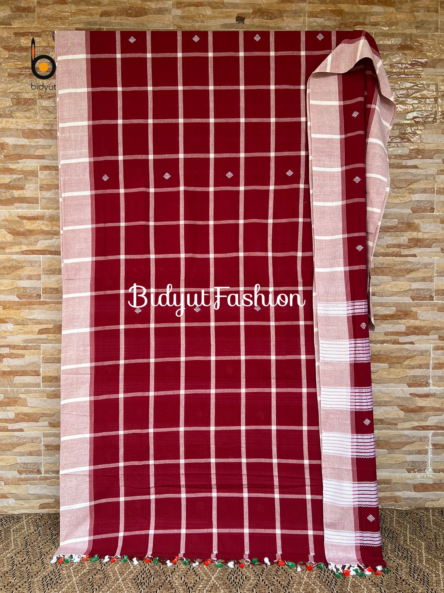 Handlooms of Odisha Santhal Tribal Cotton Sarees Burgundy color