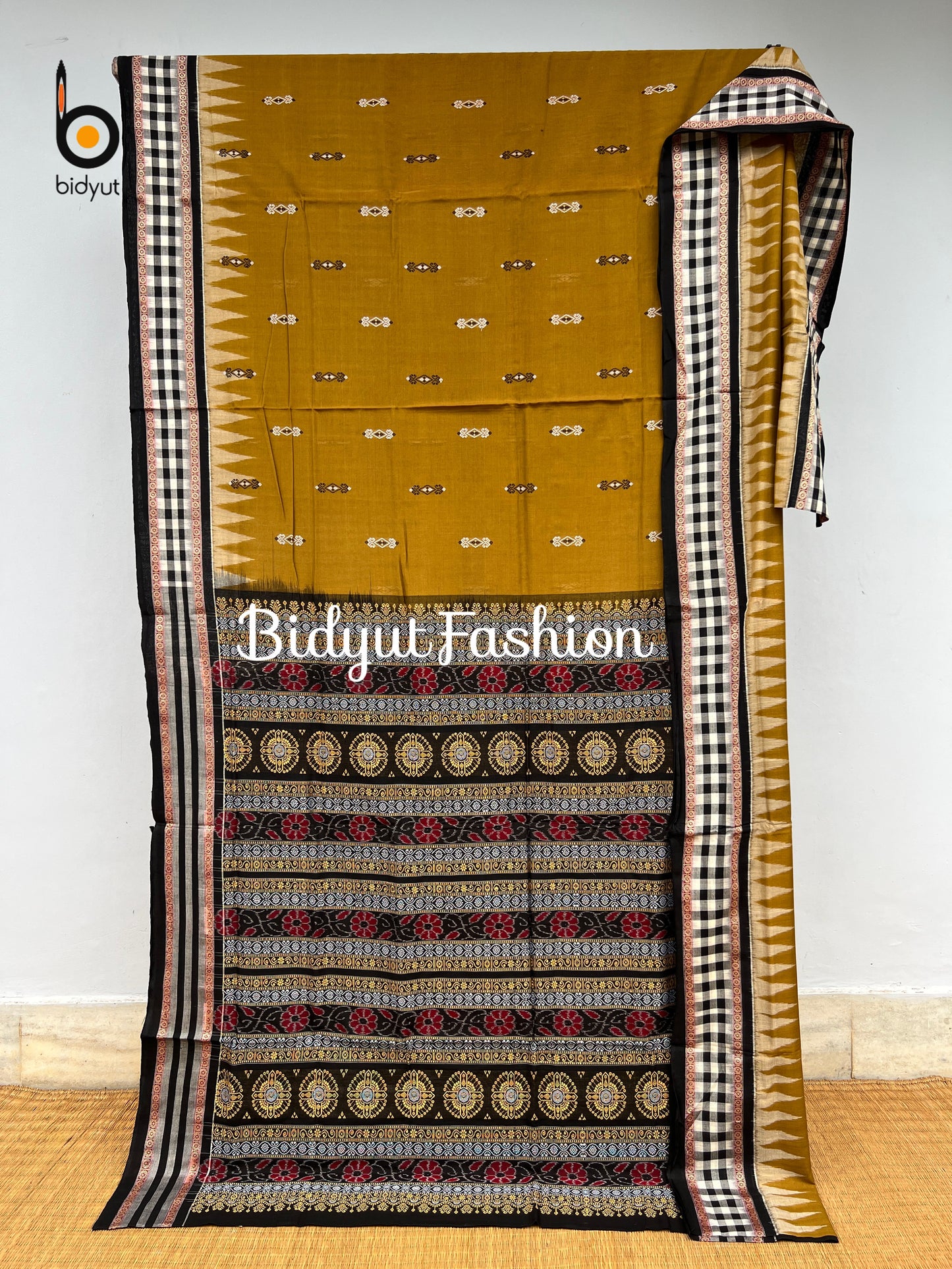Handlooms of Odisha Sambalpuri Bomkai Cotton Saree Olive green color