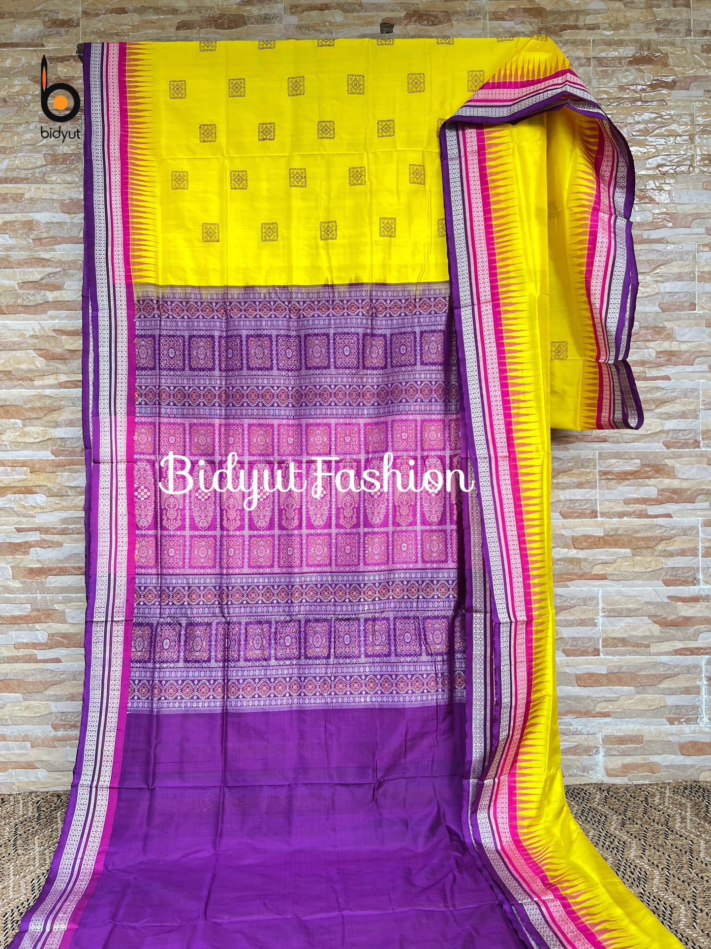 Handlooms of Odisha Sambalpuri Bomkai Silk Saree Yellow color