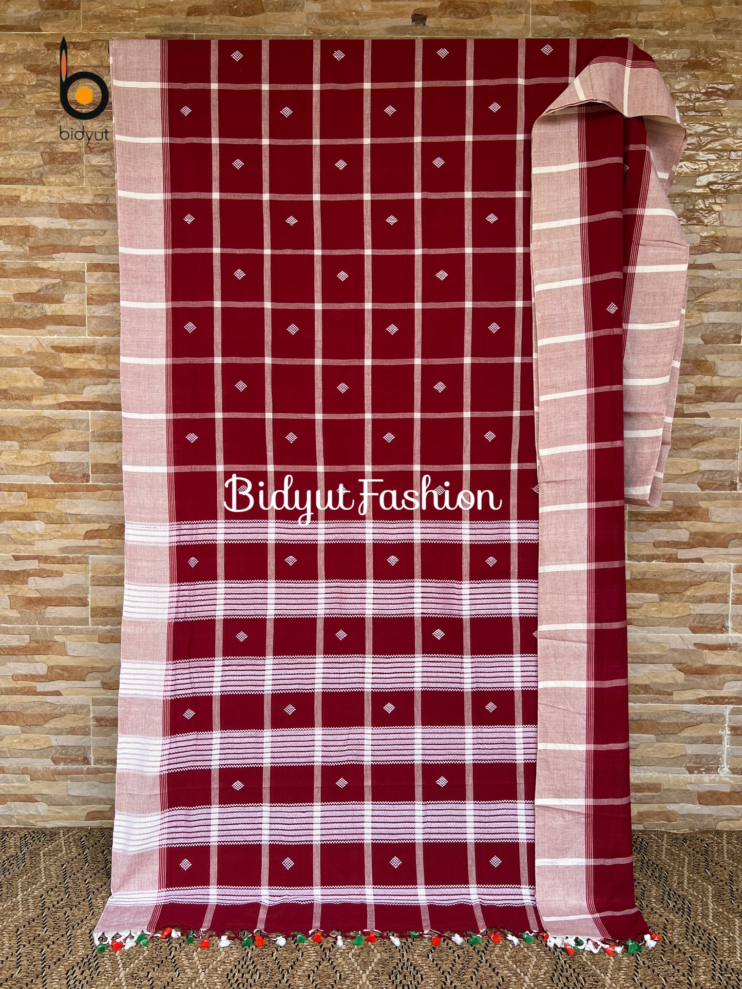 Handlooms of Odisha Santhal Tribal Cotton Sarees Burgundy color