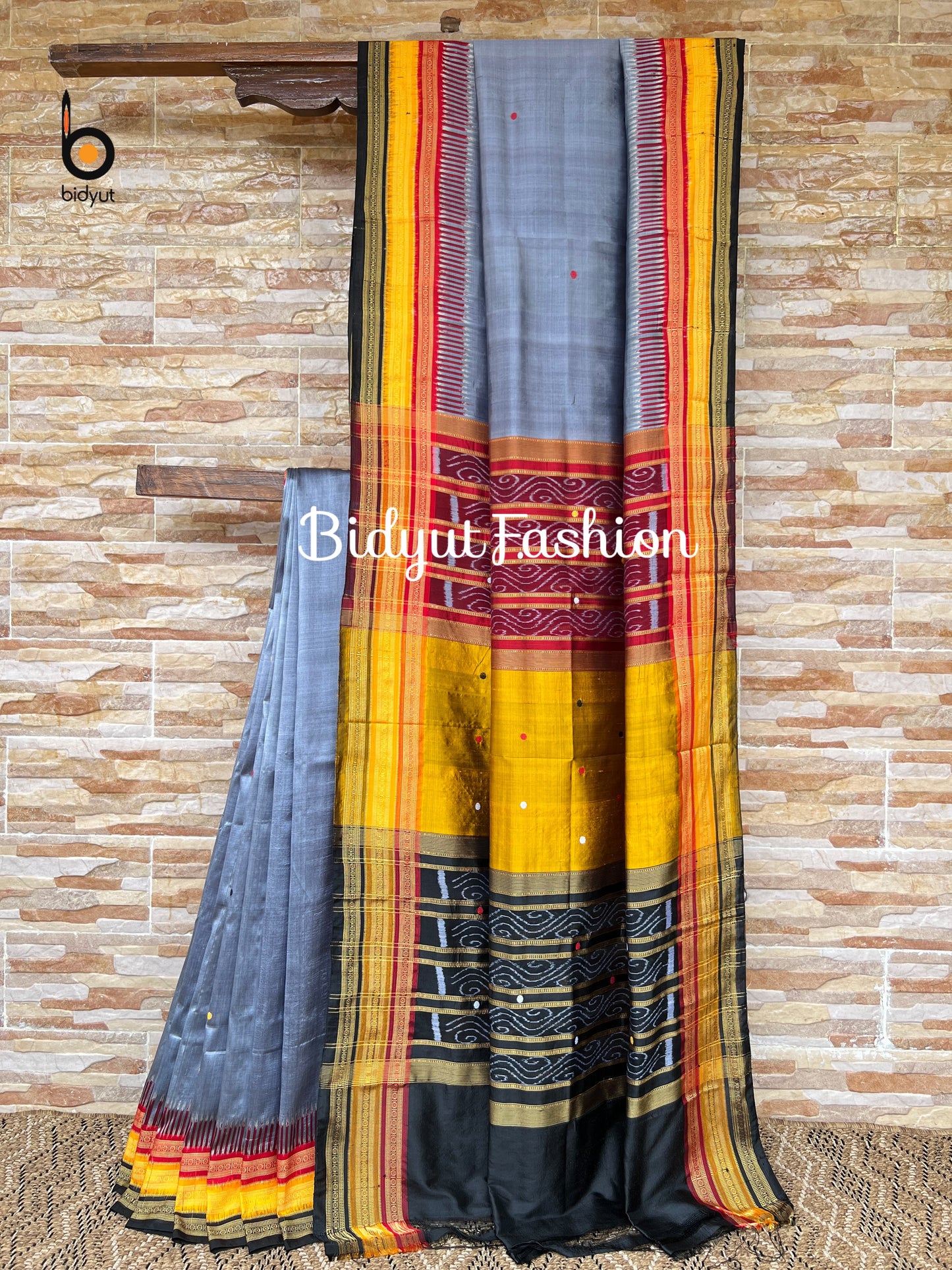 Handlooms of Odisha Nuapatna Kathiphera Ikat Silk Saree Grey Color