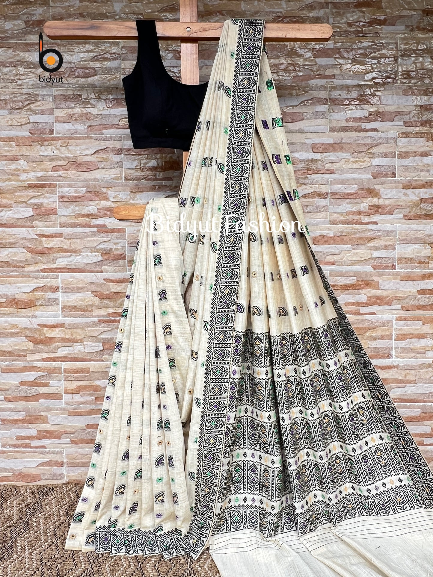 Handlooms of Assam Cotton Saree Beige color