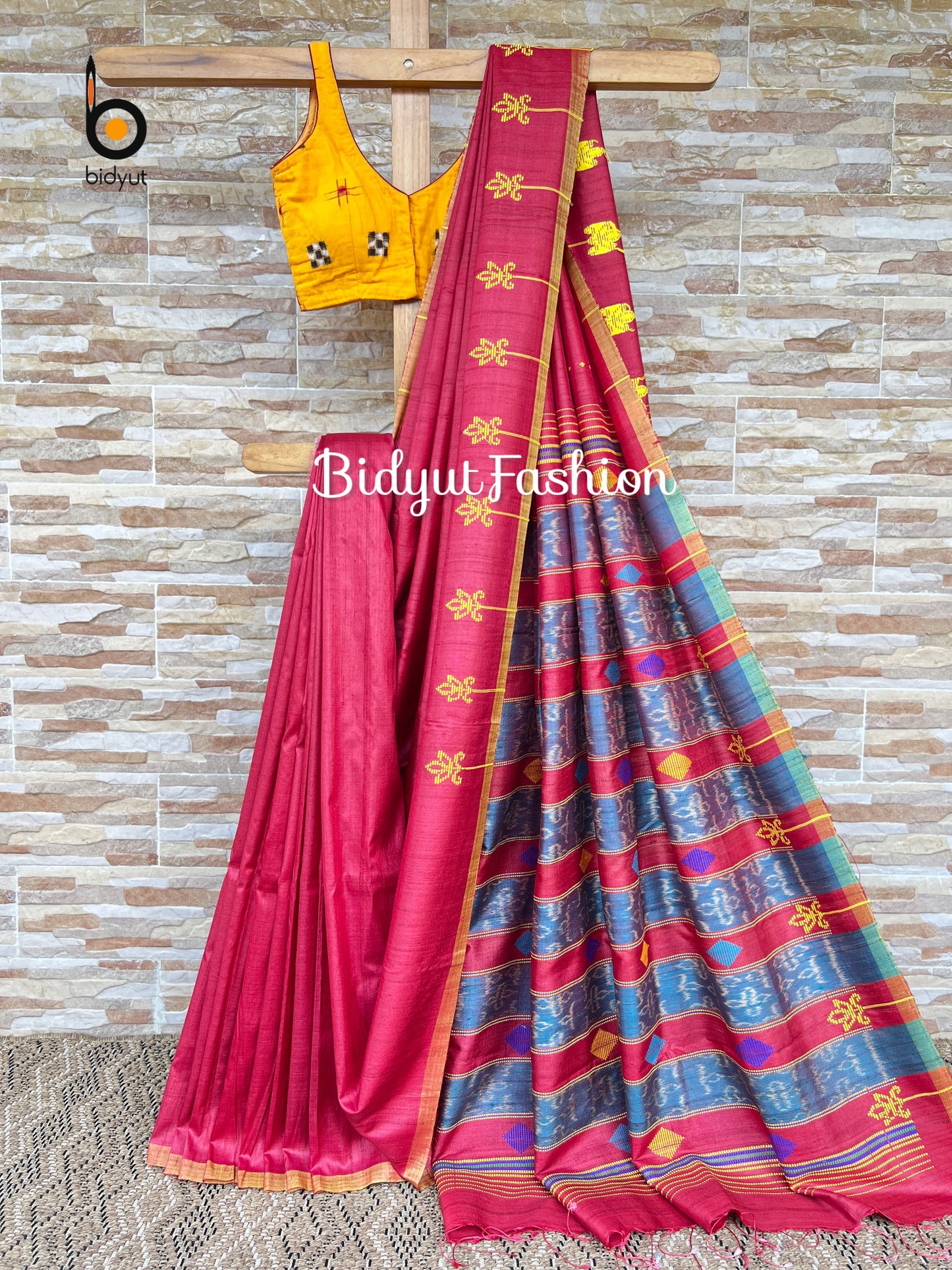Handlooms of Odisha Gopalpur Tussar Silk Saree Red Color