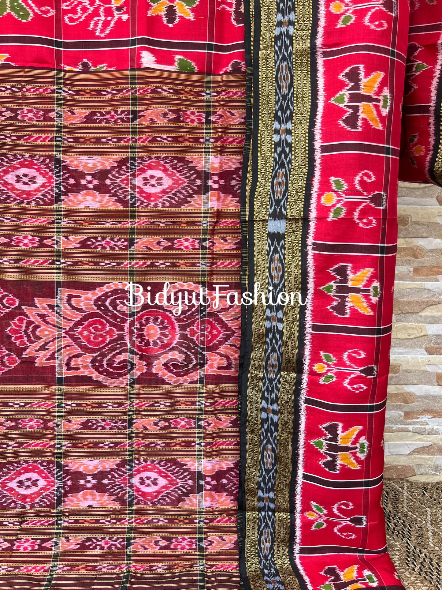 Handlooms of Odisha Nuapatna Khandua Nabakothi Ikat Silk Saree Red color