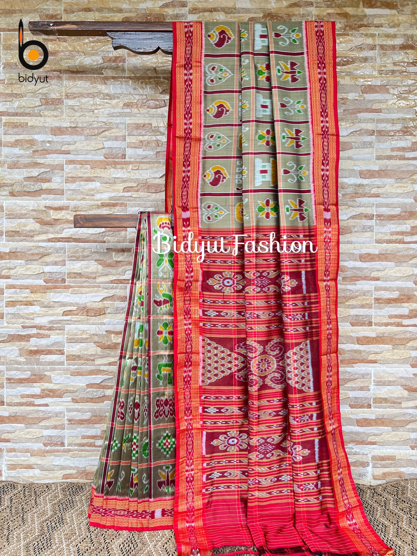 Earthy Tussar color Nabakothi | Nuapatna Ikat Khandua Sarees | Odisha Handloom Collection at Bidyut Fashion House