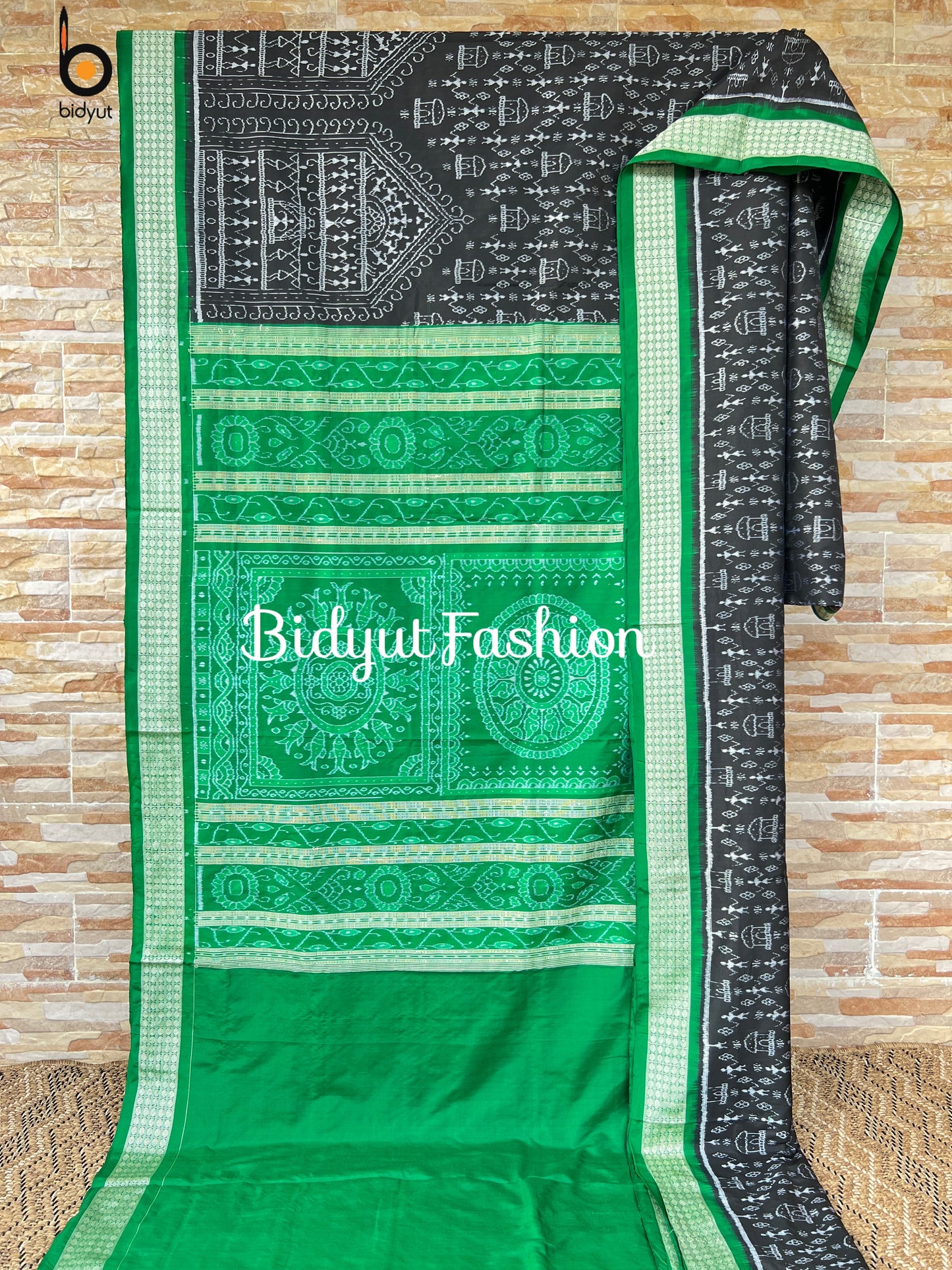 Handlooms of Odisha Sambalpuri Tribal motif Ikat Silk Saree Black Color