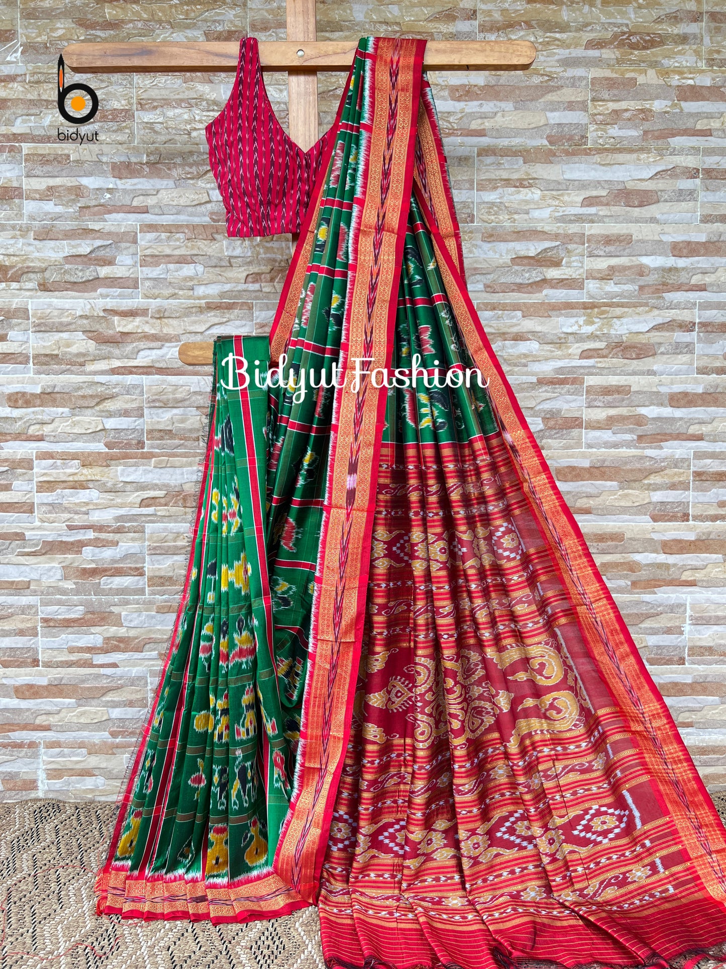 Odisha handloom Green color Nabakothi Ikat Silk Saree