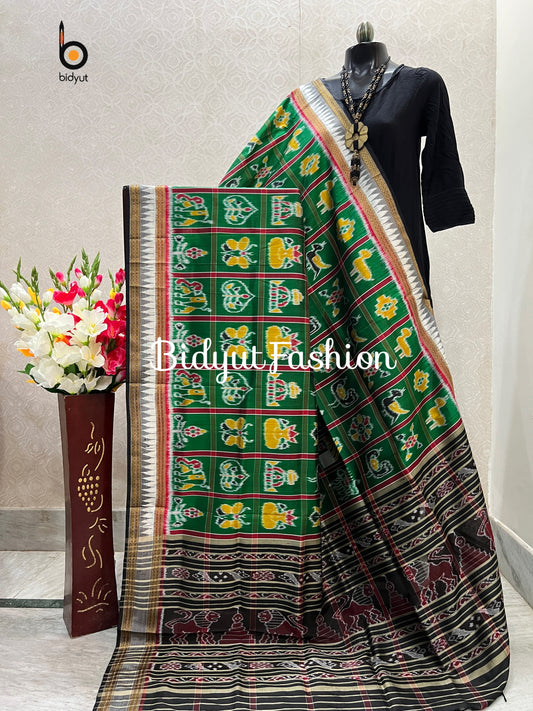Handlooms of Odisha Nabakothi Ikat Silk Dupatta Green color