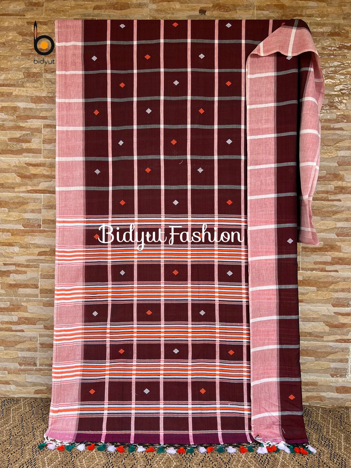 Handlooms of Odisha Santhal Tribal Cotton Sarees Burgundy color