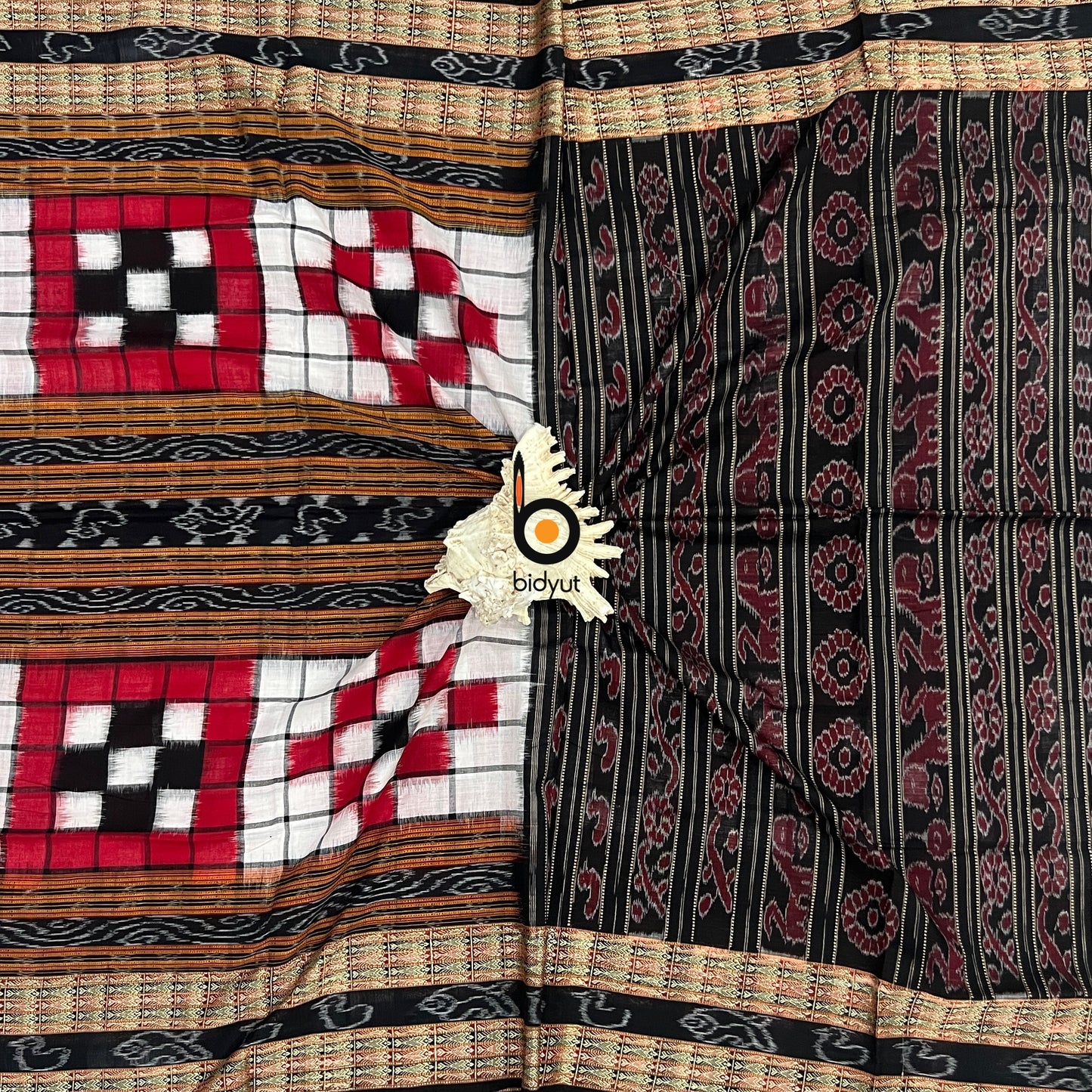 Handlooms of Odisha Sambalpuri Double Ikat Bichitrapuri Cotton Saree red color