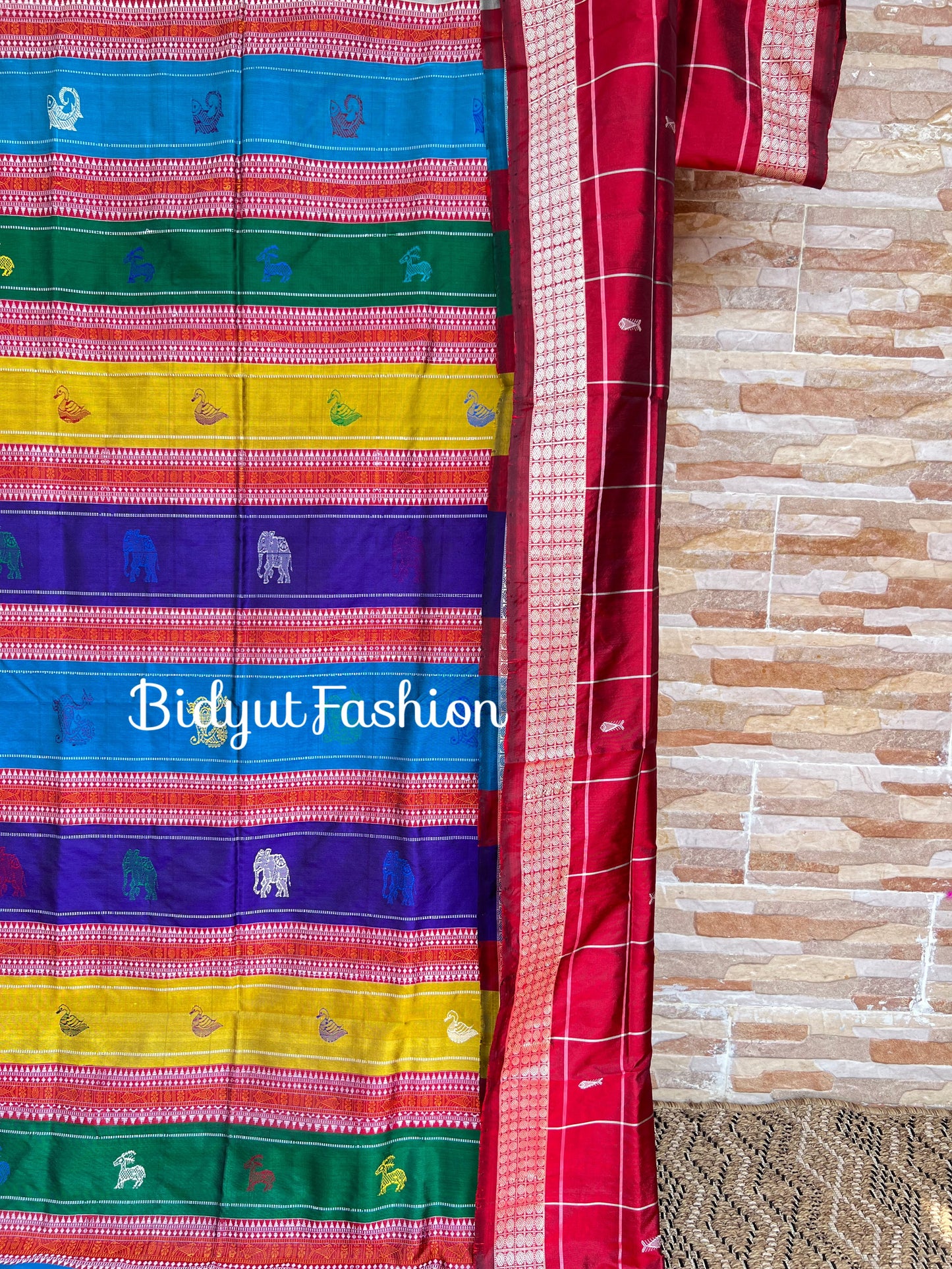 Handlooms of Odisha Berhampuri Double Palla Silk Saree Red Check