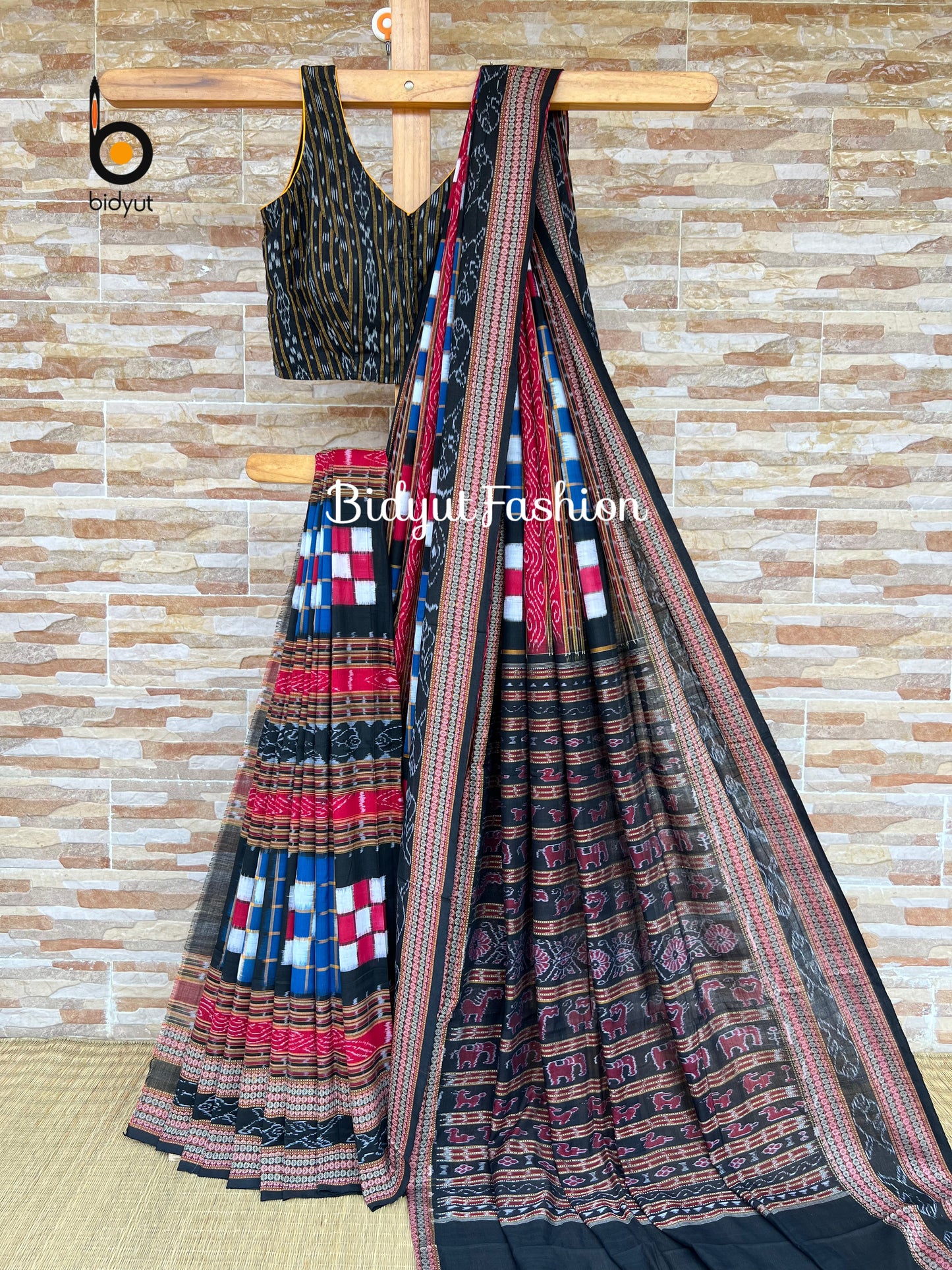 Handlooms of Odisha Sambalpuri Double Ikat Bichitrapuri Cotton Saree Blue color